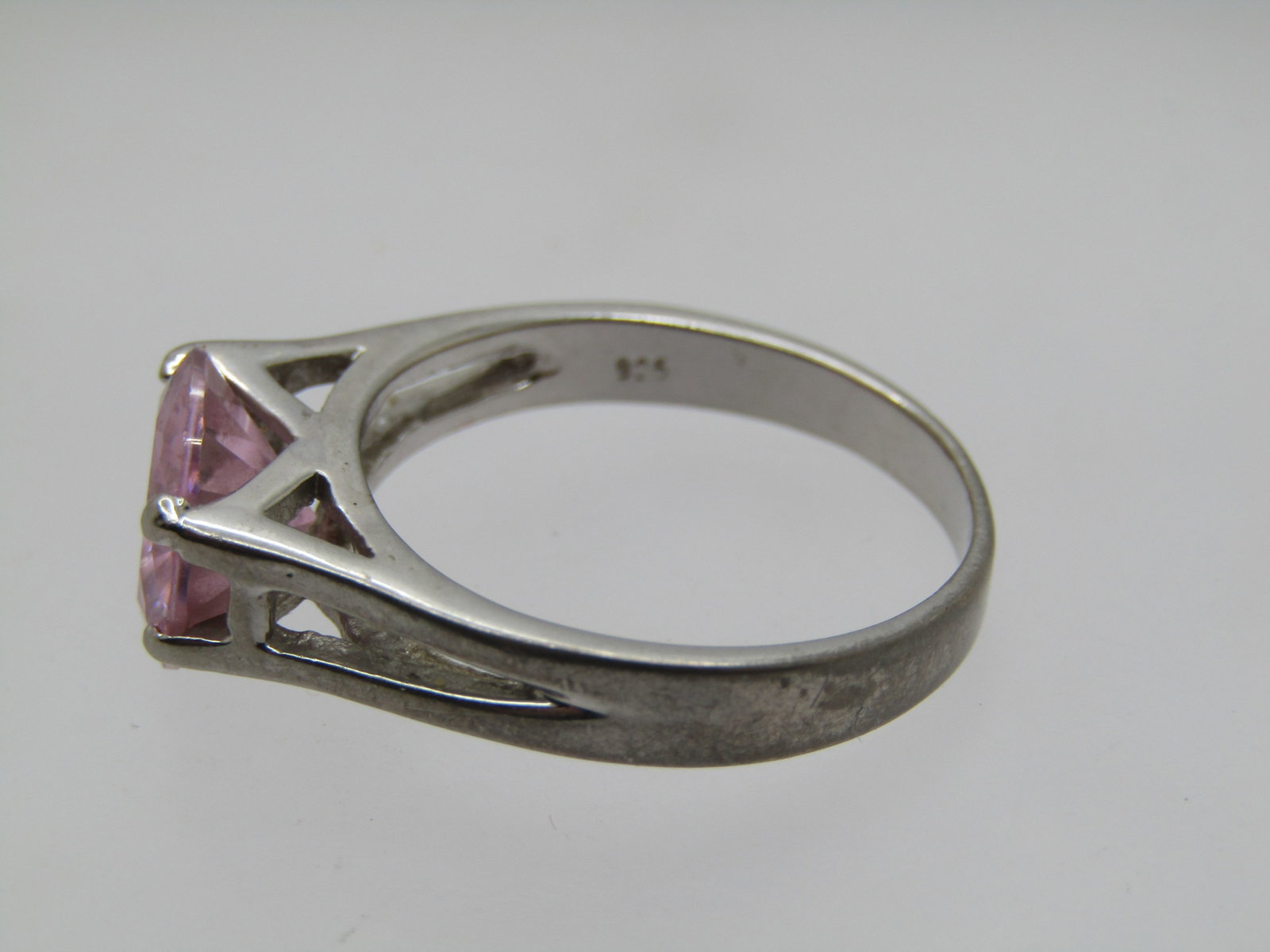 Silver Plated Pink Stone Ring, Sz. 9.5. - 5