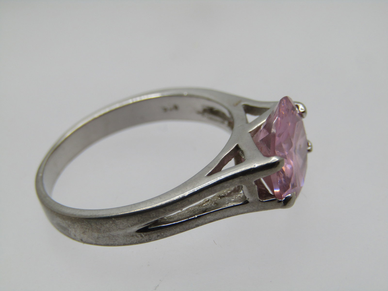 Silver Plated Pink Stone Ring, Sz. 9.5. - 6