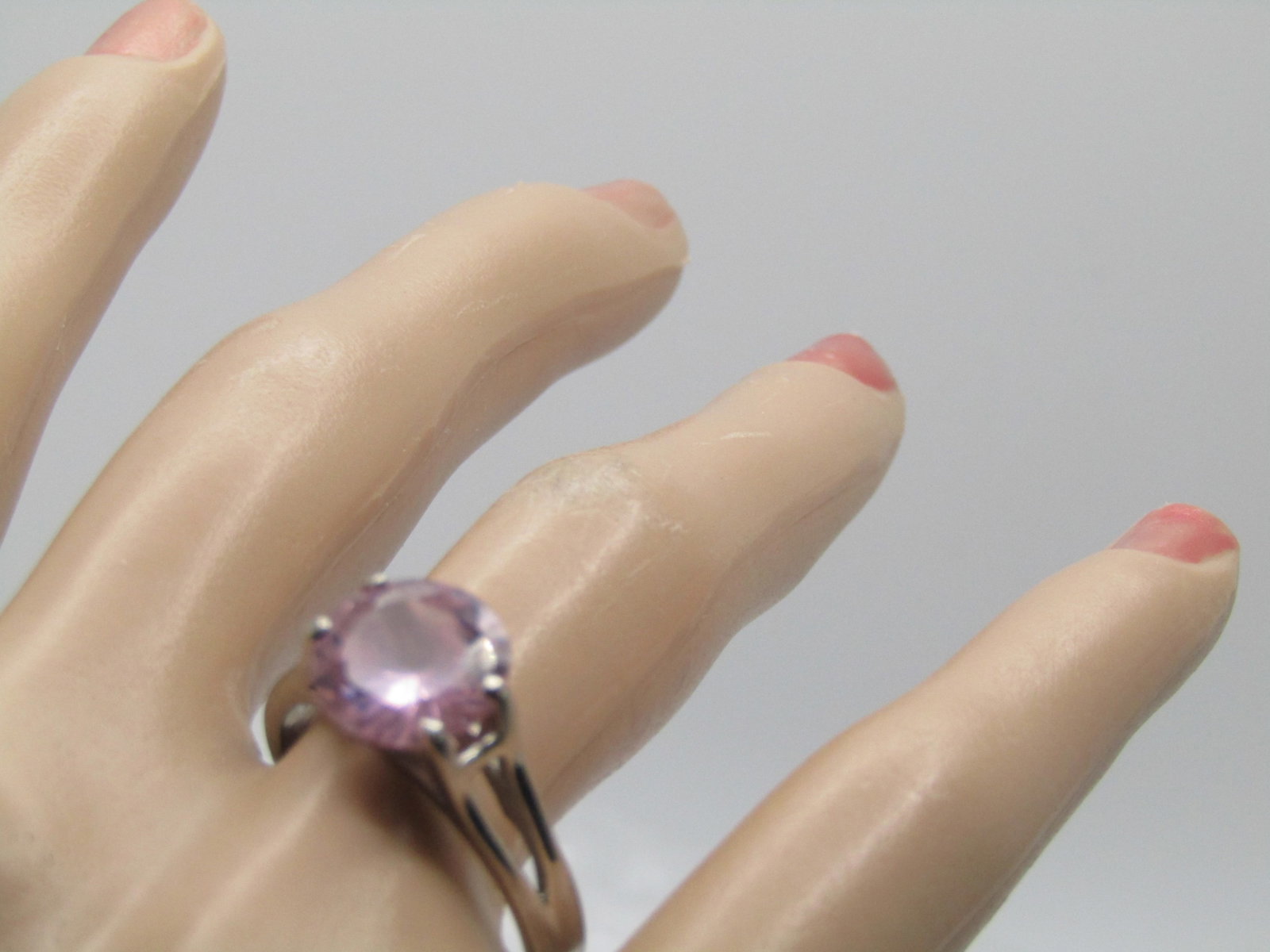 Silver Plated Pink Stone Ring, Sz. 9.5. - 7