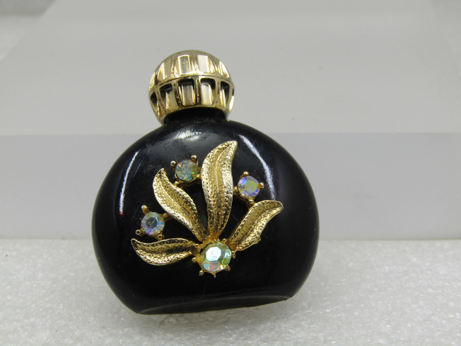 Vintage Small Black Floral Rhinestone Perfume Bottle, 1940's-1950's - 2