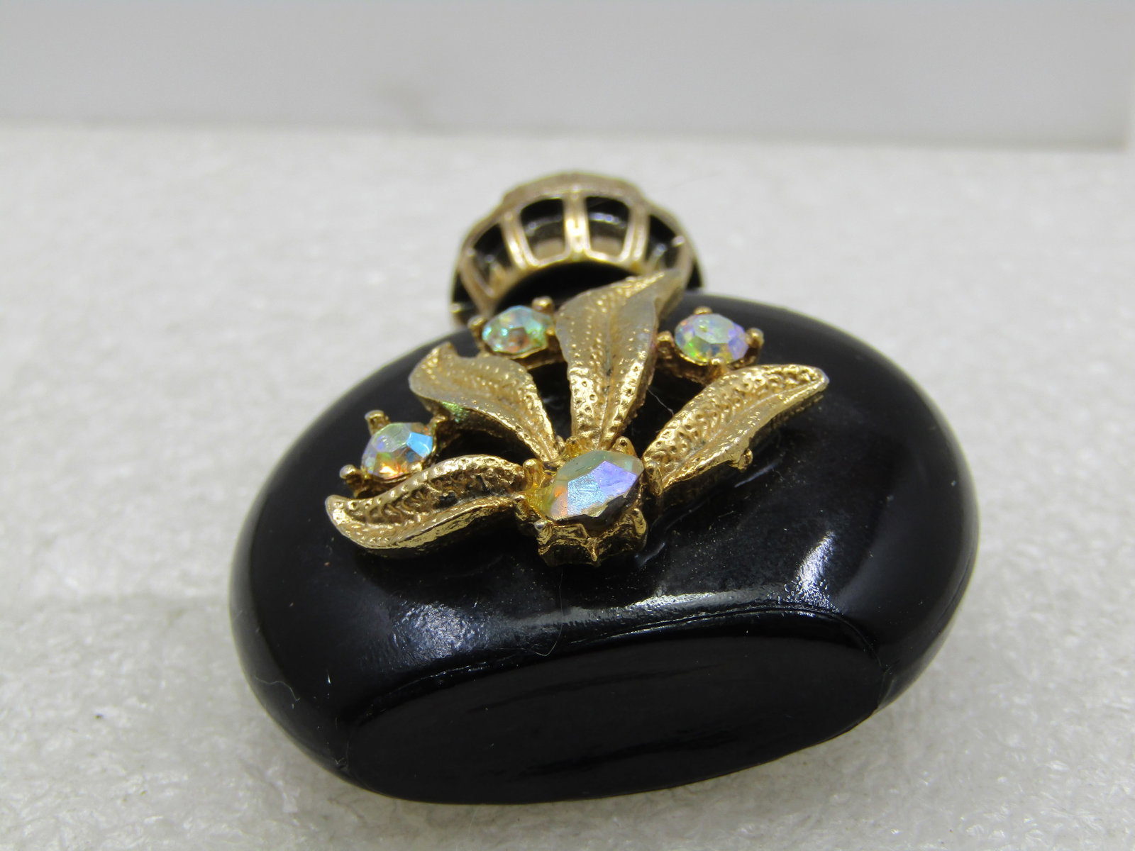 Vintage Small Black Floral Rhinestone Perfume Bottle, 1940's-1950's - 3