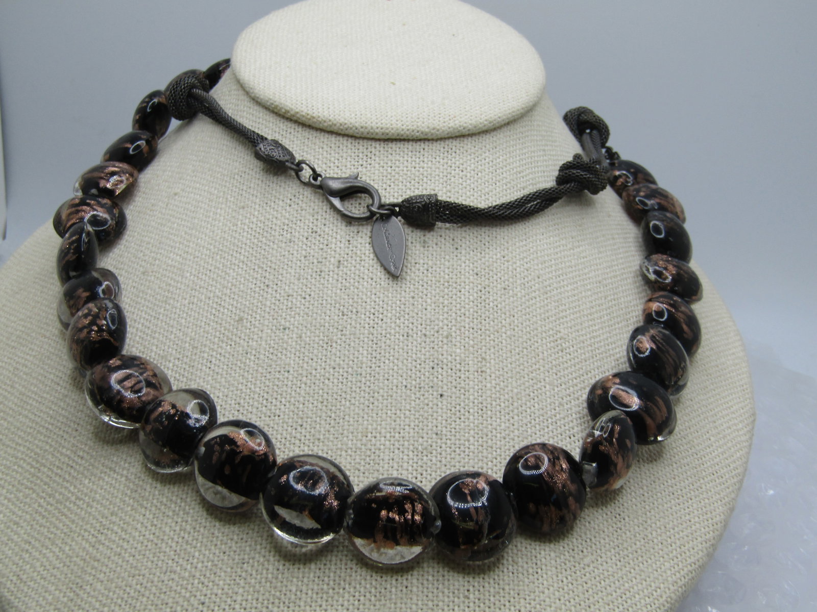 Vintage Black Glitter Glass Necklace, 35", Coldwater Creek, Mesh Chain: Title: Vintage Black Glitter Glass Necklace, 35", Coldwater Creek, Mesh Chain Description: Vintage Black Glitter Glass Necklace, 35", Coldwater Creek, Mesh Chain. This has puffy glass beads that are a