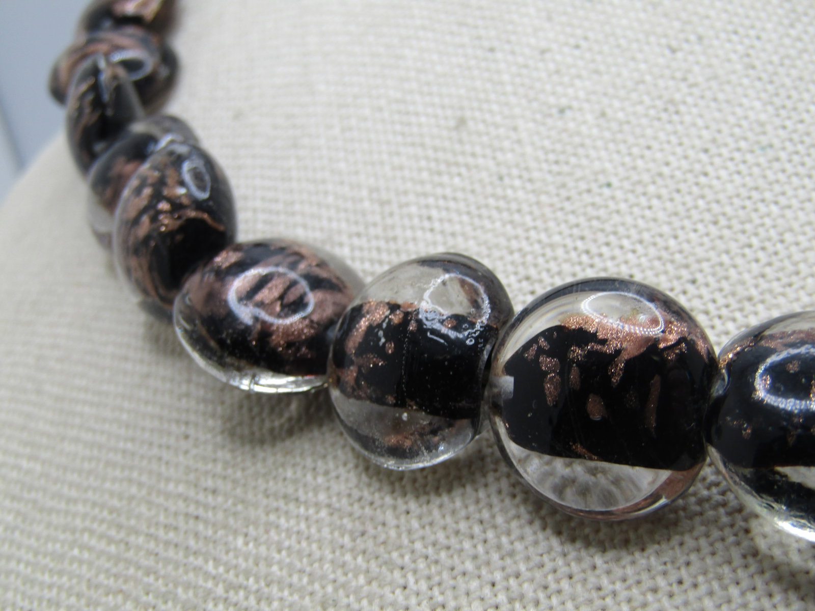 Vintage Black Glitter Glass Necklace, 35", Coldwater Creek, Mesh Chain - 2