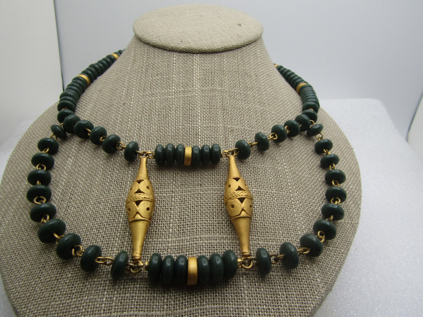 Vintage Green Glass Beaded Drop Necklace, 20", Cultural Appeal, 1980's-1990's - 2