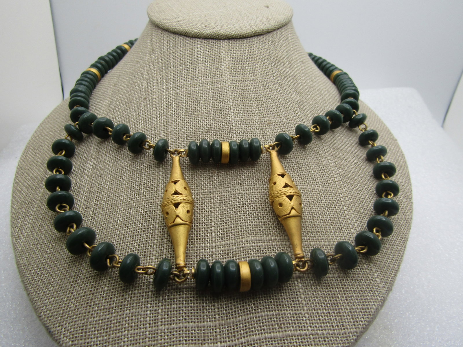 Vintage Green Glass Beaded Drop Necklace, 20", Cultural Appeal, 1980's-1990's - 3