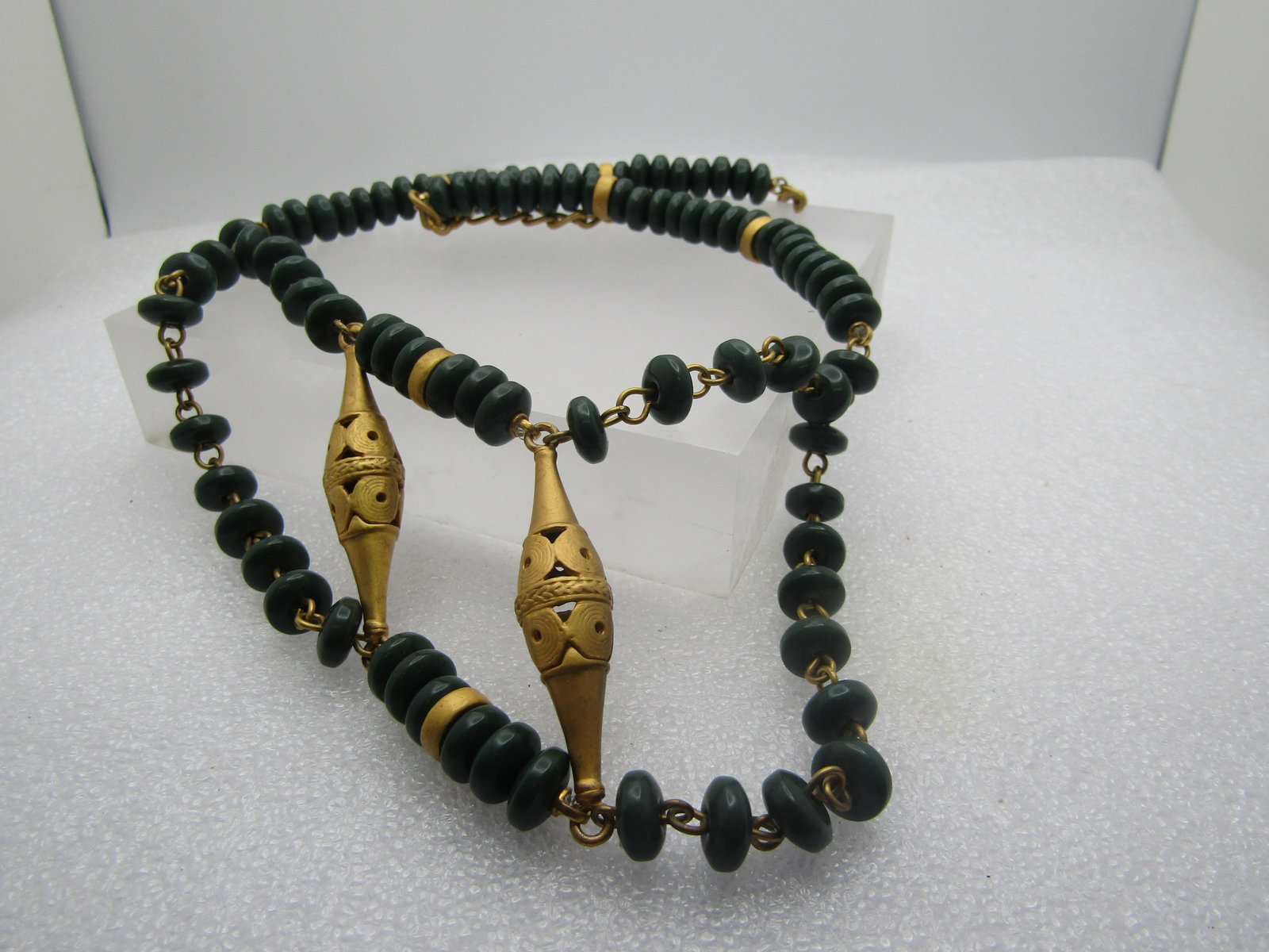 Vintage Green Glass Beaded Drop Necklace, 20", Cultural Appeal, 1980's-1990's - 4