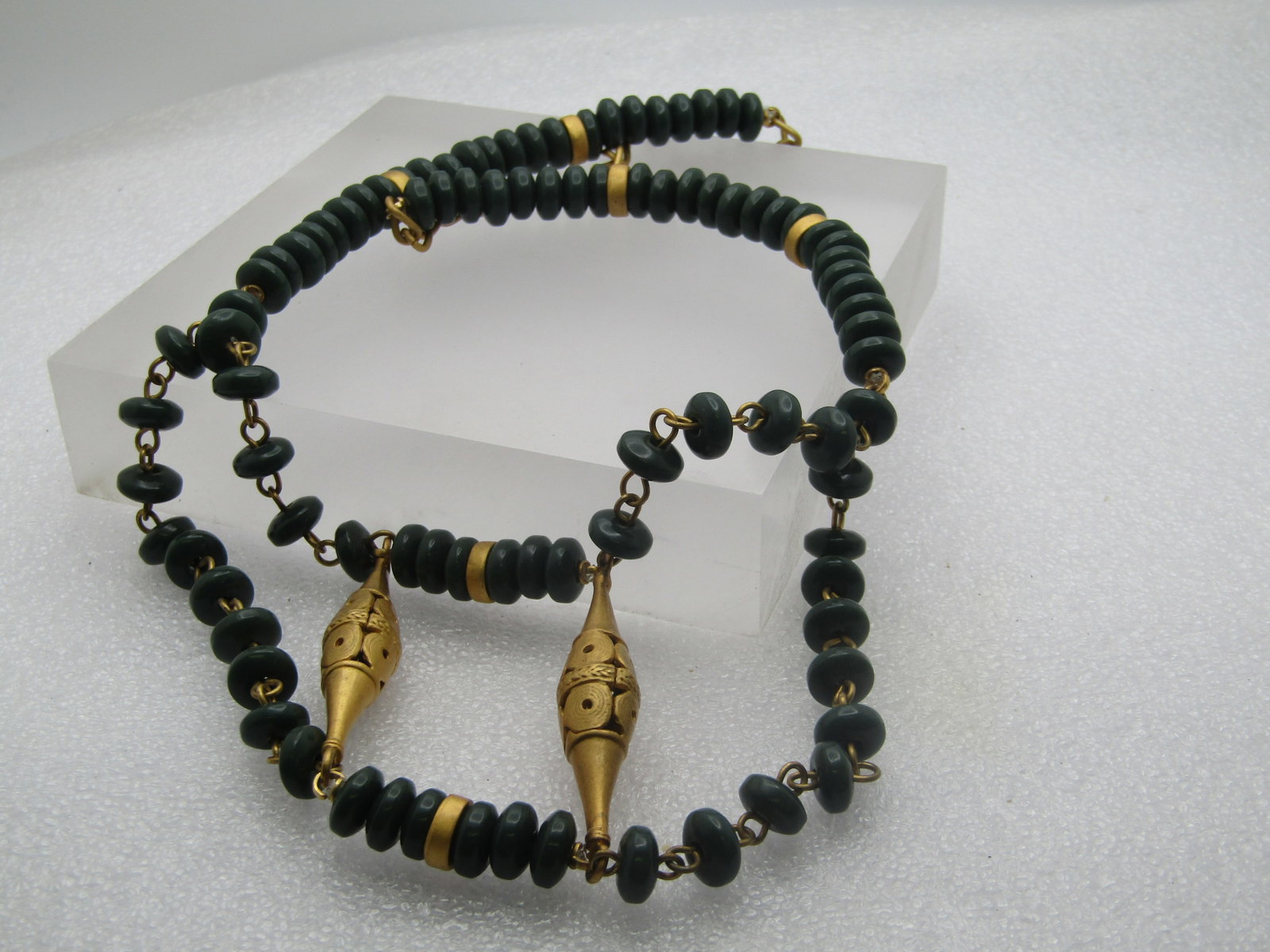 Vintage Green Glass Beaded Drop Necklace, 20", Cultural Appeal, 1980's-1990's - 5