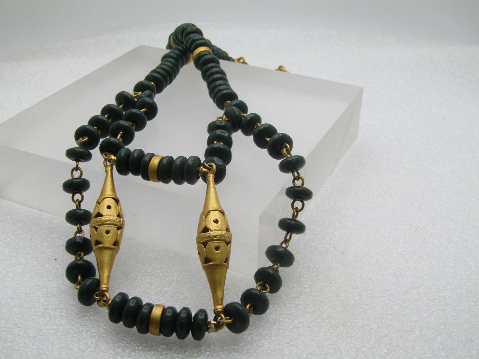 Vintage Green Glass Beaded Drop Necklace, 20", Cultural Appeal, 1980's-1990's - 6