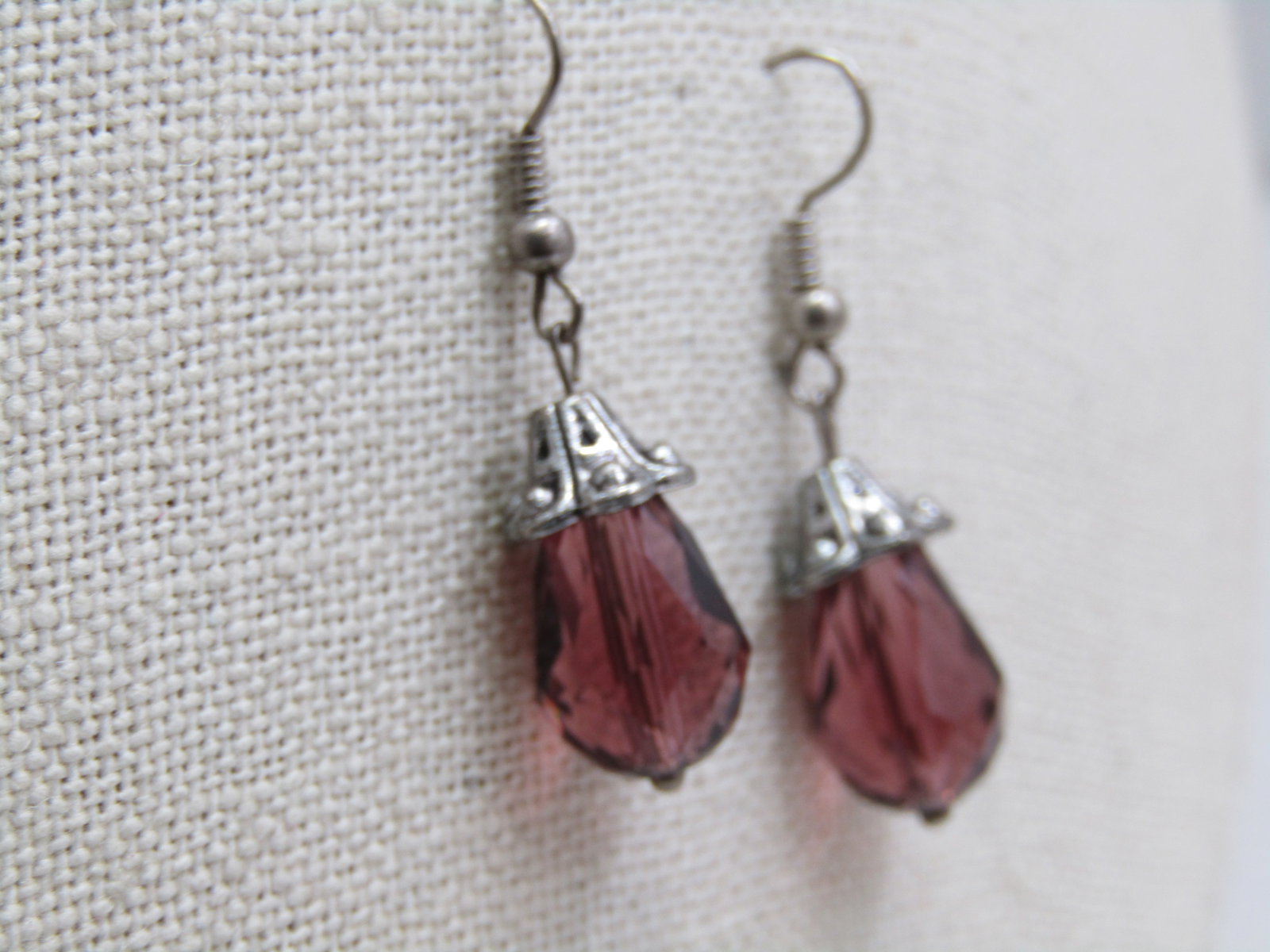 Vintage Amethyst Glass Briolette Drop Earrings, 1.5" - 3