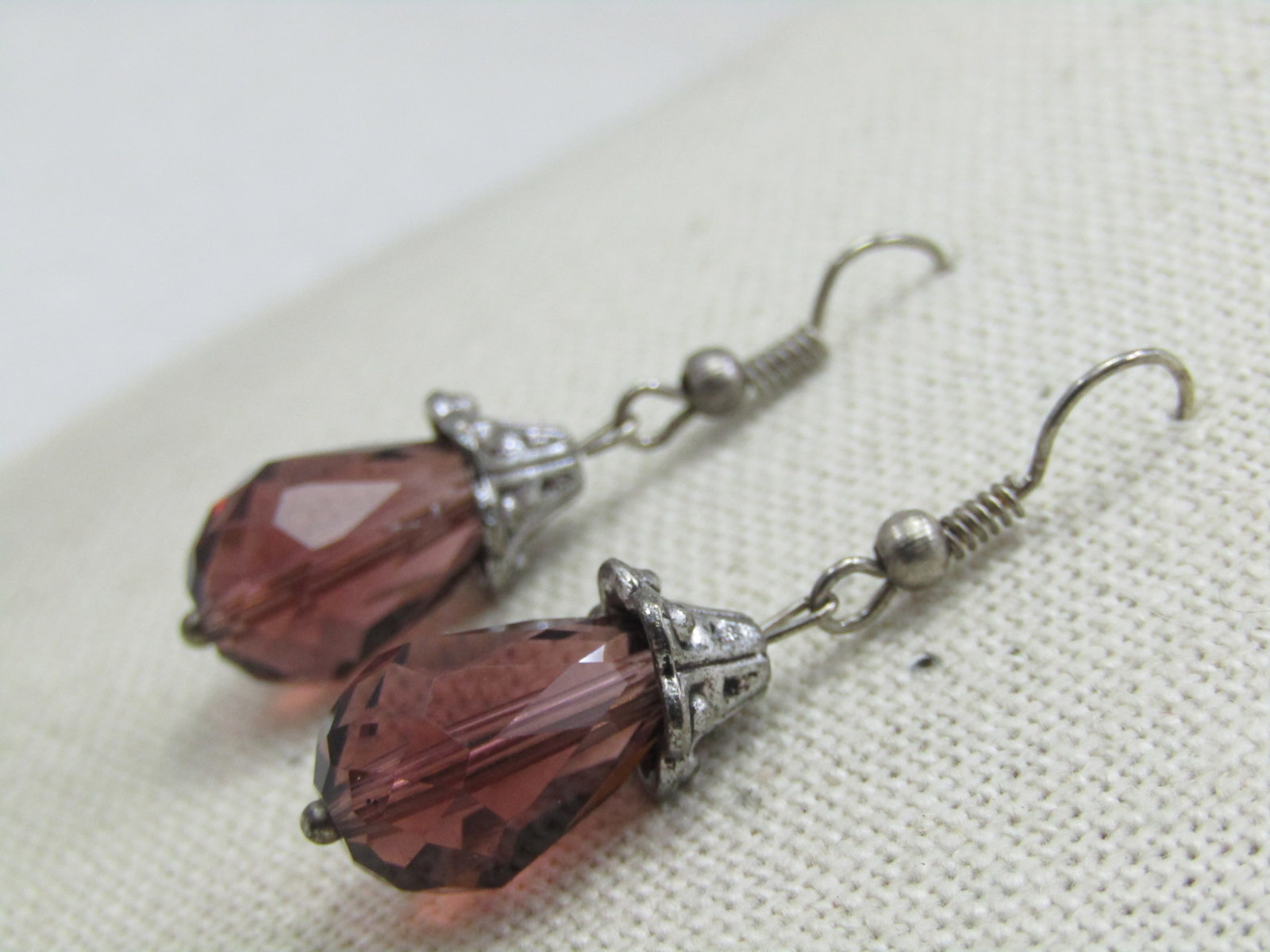Vintage Amethyst Glass Briolette Drop Earrings, 1.5" - 4
