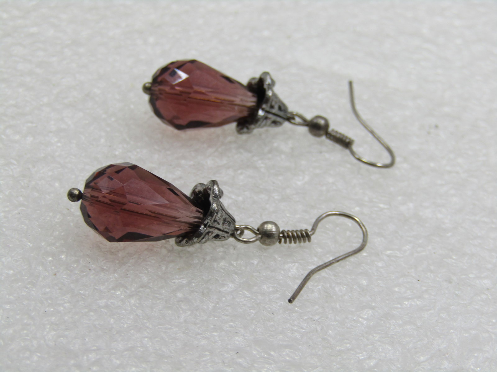 Vintage Amethyst Glass Briolette Drop Earrings, 1.5" - 5