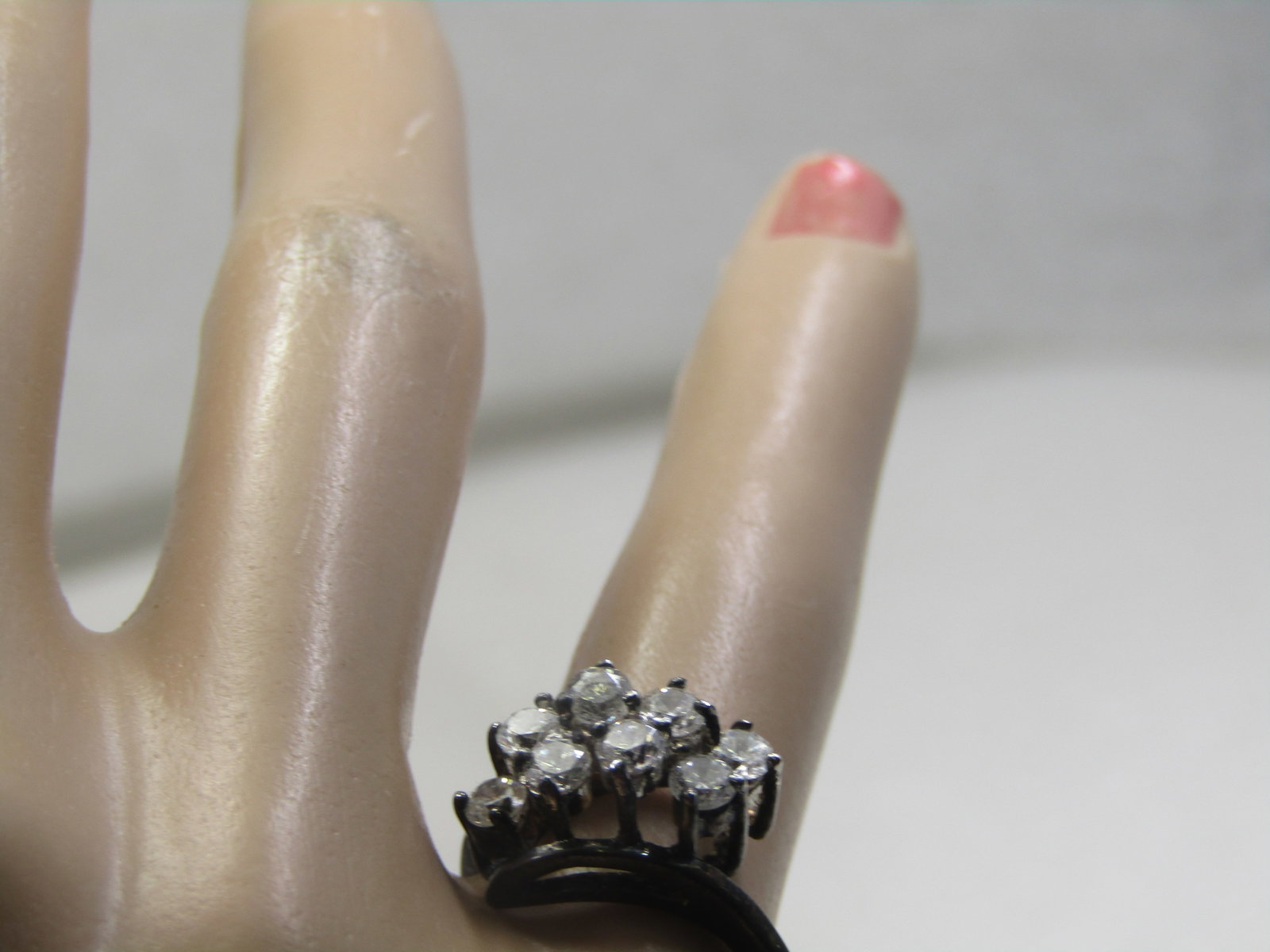 Vintage Sterling Clear Stone Ring, Sz. 6 - 8