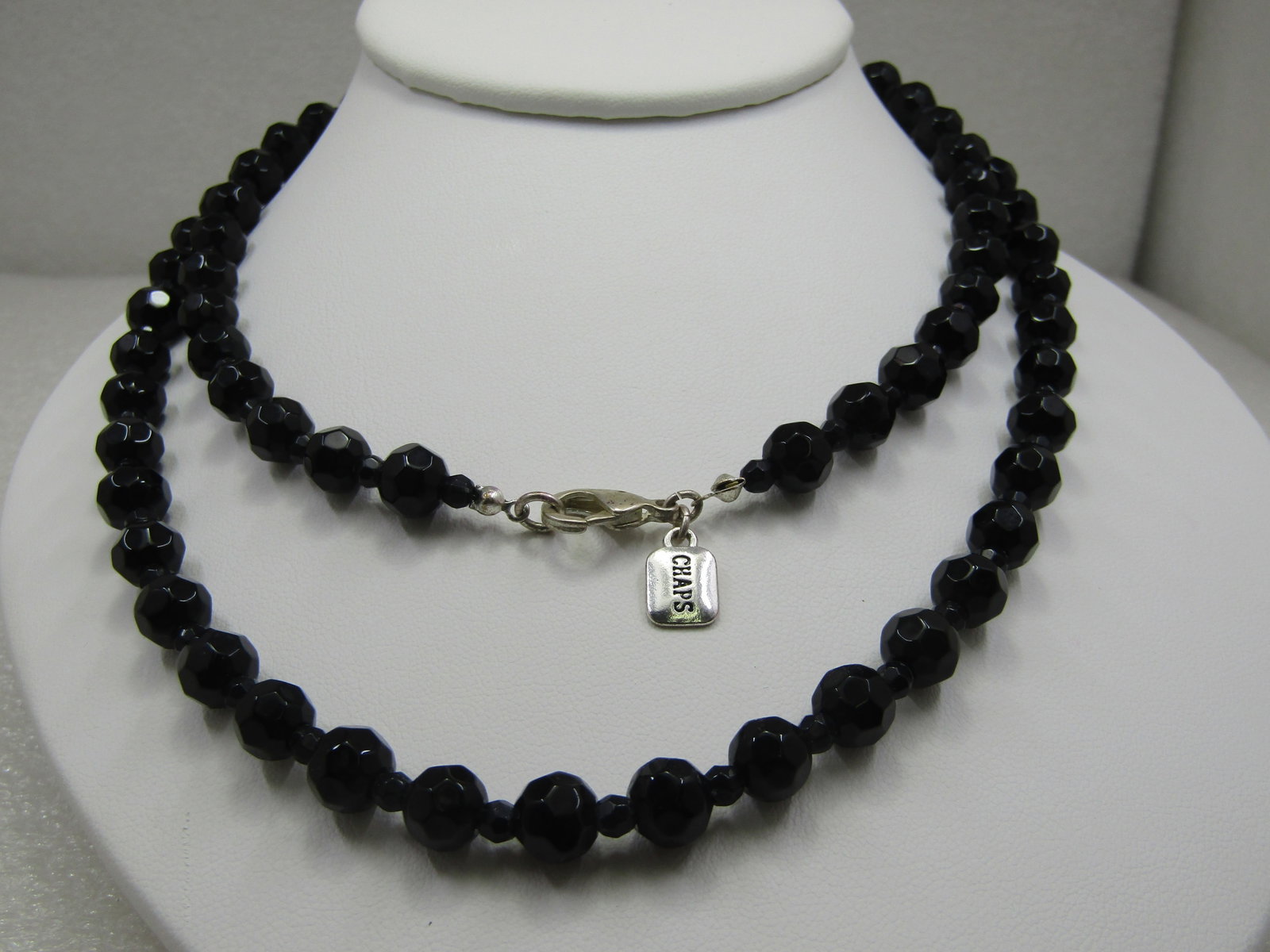 Vintage Black 8mm Black Beaded Necklace, 34" Signed Chaps (1 of 5)
