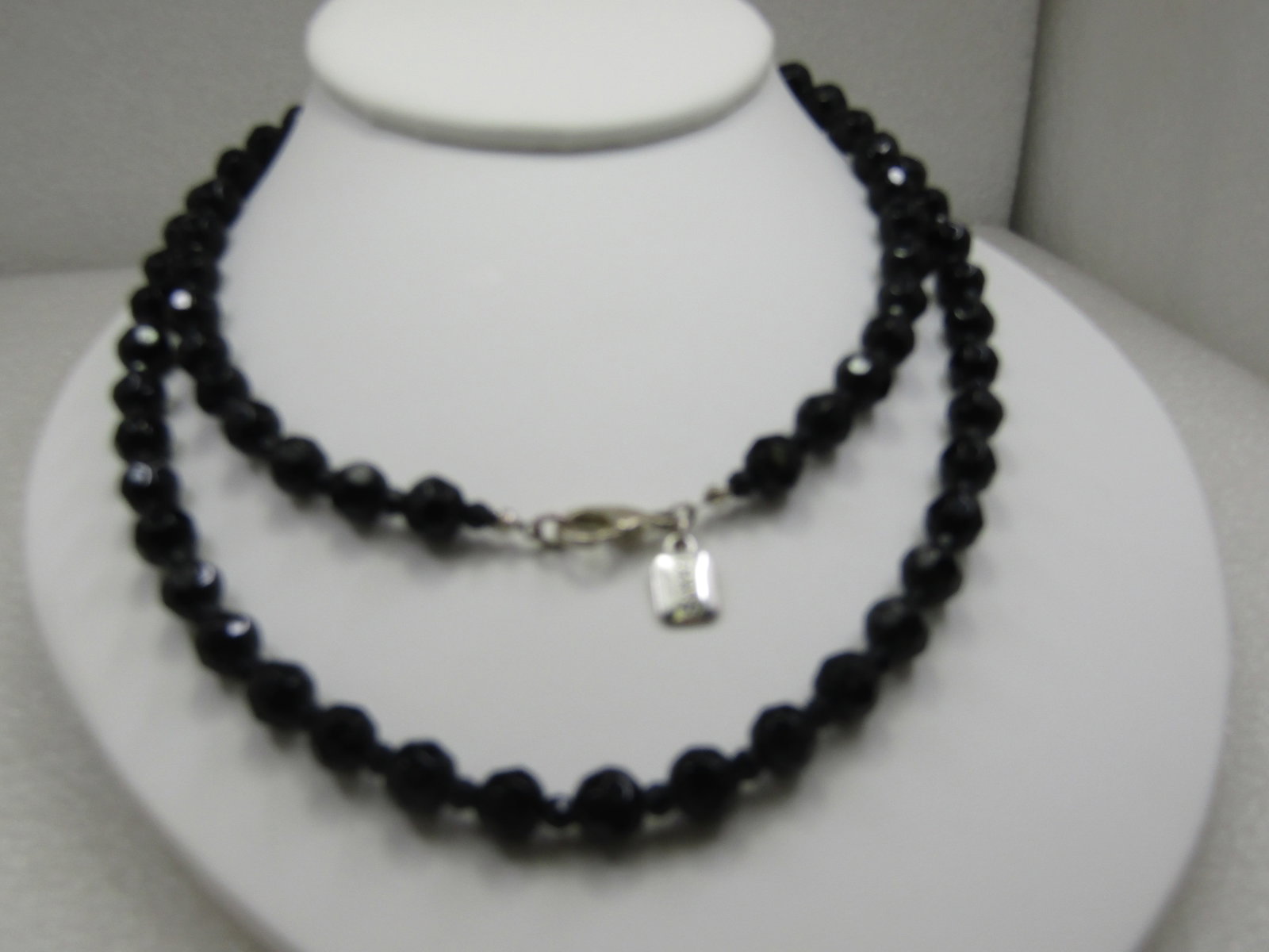Vintage Black 8mm Black Beaded Necklace, 34" Signed Chaps - 3