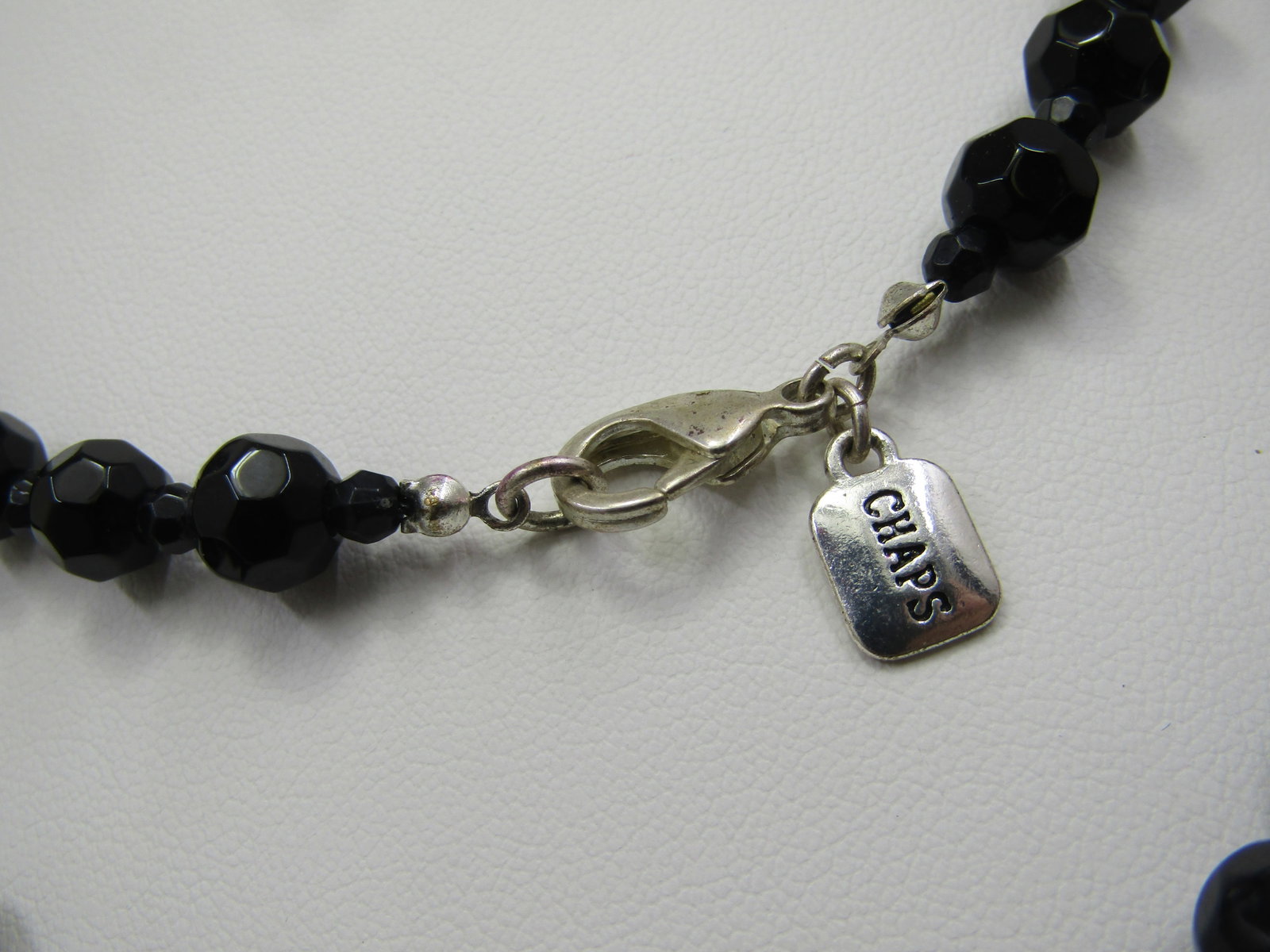 Vintage Black 8mm Black Beaded Necklace, 34" Signed Chaps - 4