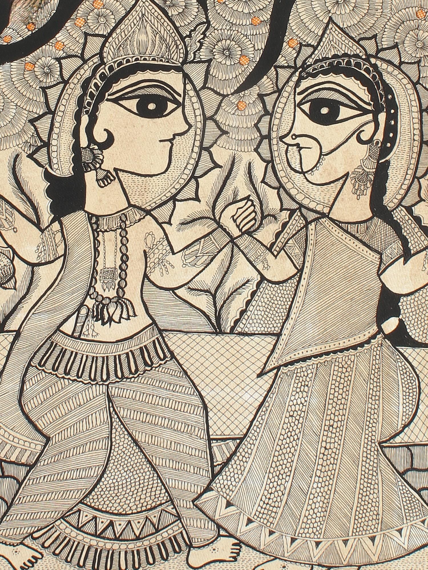 Radha Krishna on Swing | Madhubani Painting - 2