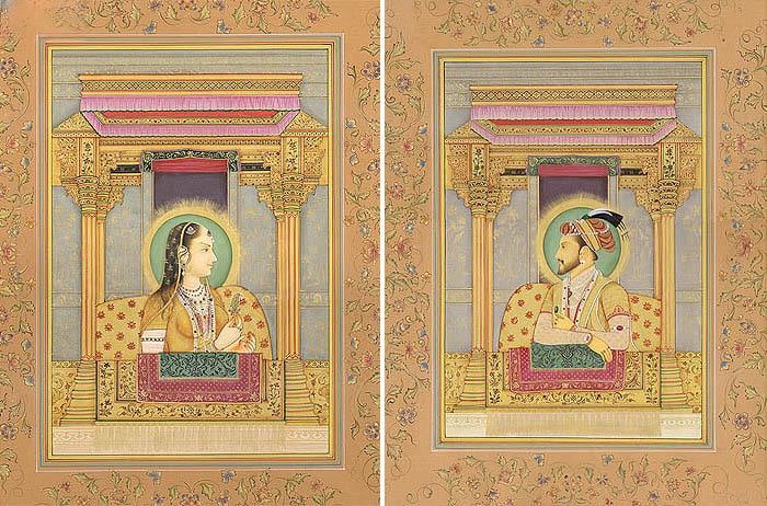 Mughal Emperor Shahjahan and Empress Mumtaj Mahal (Set of Two Paintings): Title: Mughal Emperor Shahjahan and Empress Mumtaj Mahal (Set of Two Paintings) Description: Mughal Painting Reserve: $585.00 Shipping: Domestic: Shipping rates are determined by destination to anywhe