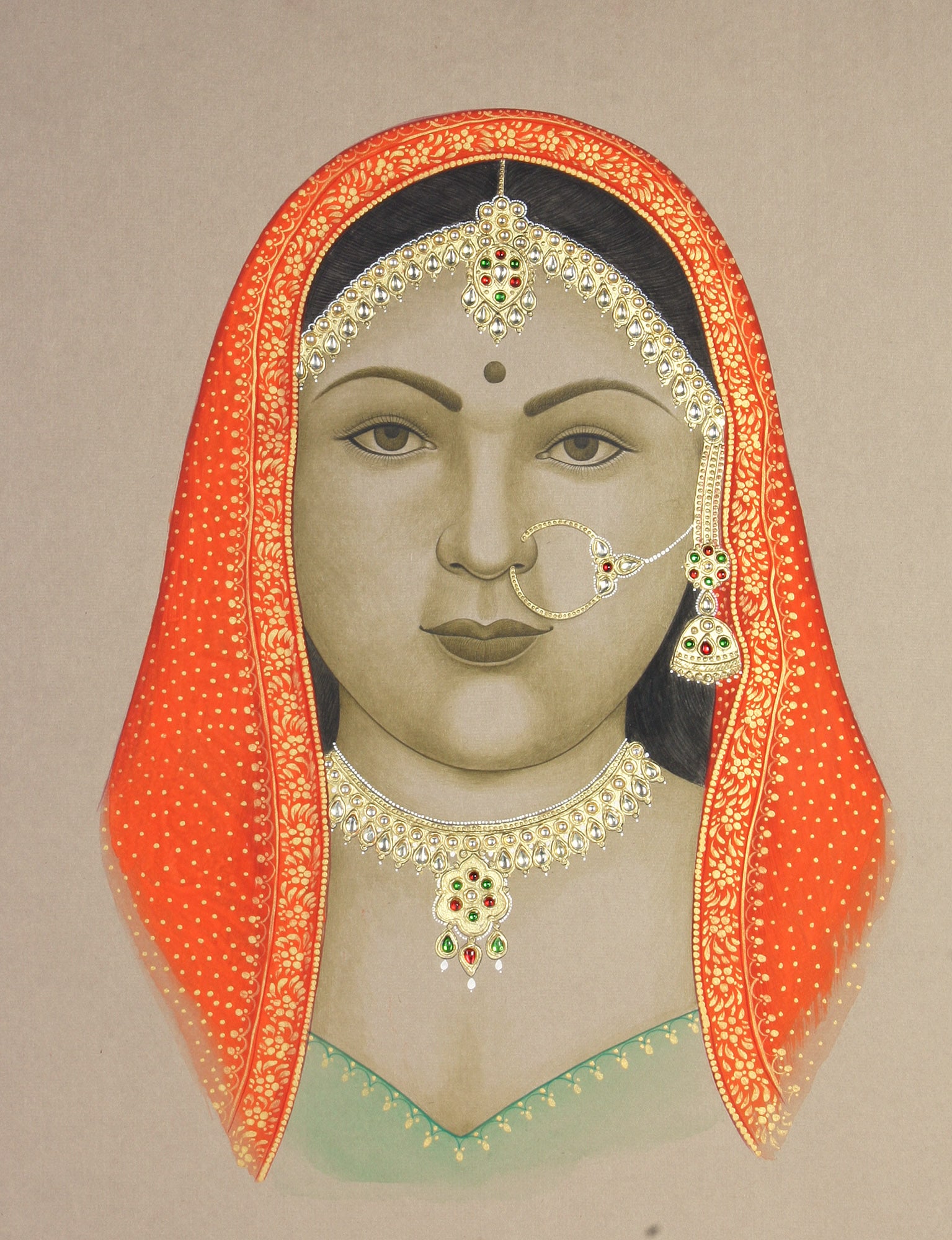Portrait of a Bride - Watercolor Painting on Paper: Title: Portrait of a Bride - Watercolor Painting on Paper Description: Mughal Painting Reserve: $279.90 Shipping: Domestic: Shipping rates are determined by destination to anywhere within the