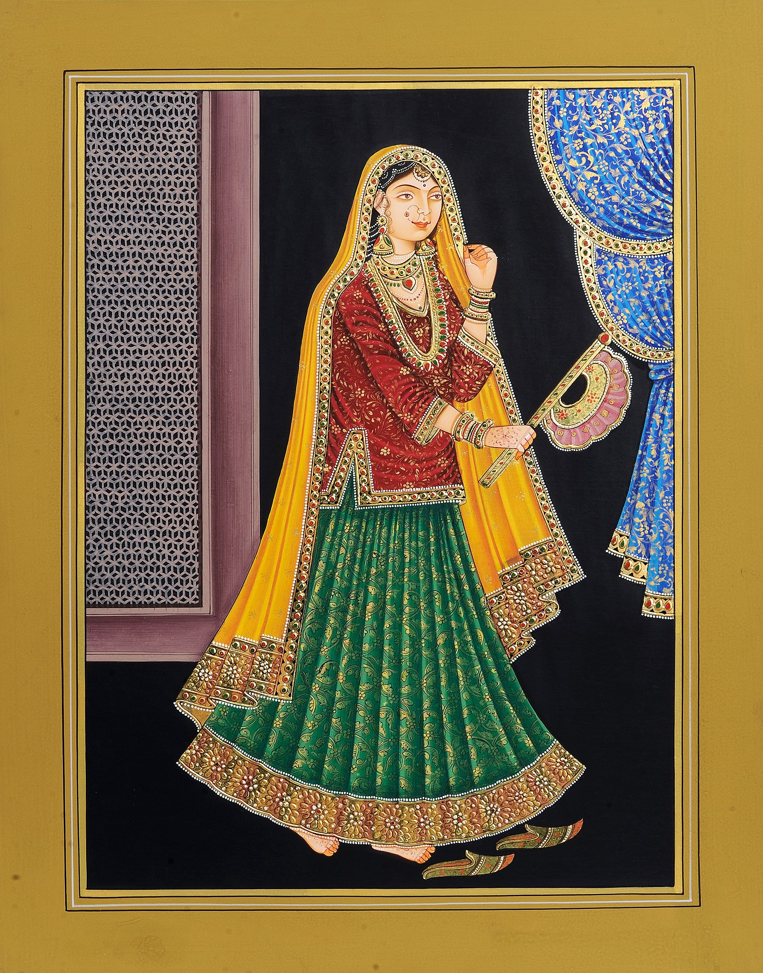 Royal Daasi Fanning The Queen: Title: Royal Daasi Fanning The Queen Description: Mughal Painting Reserve: $139.50 Shipping: Domestic: Shipping rates are determined by destination to anywhere within the contiguous U.S.