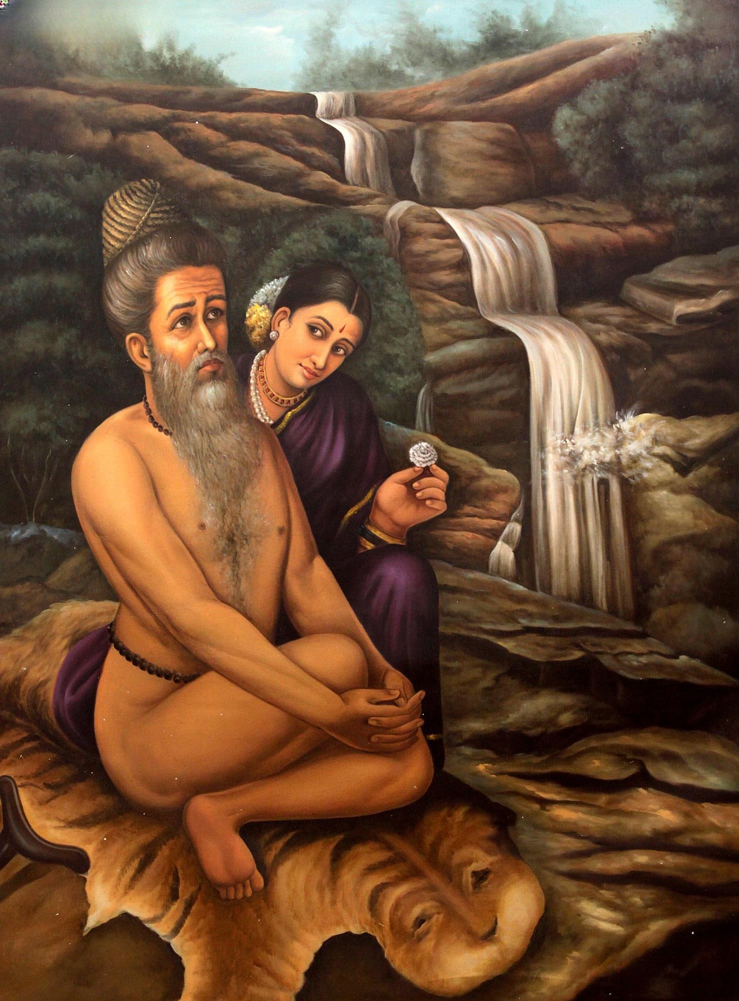 Vishwamitra and Menaka: Title: Vishwamitra and Menaka Description: Oil Paintings Reserve: $439.20 Shipping: Domestic: Shipping rates are determined by destination to anywhere within the contiguous U.S. International: