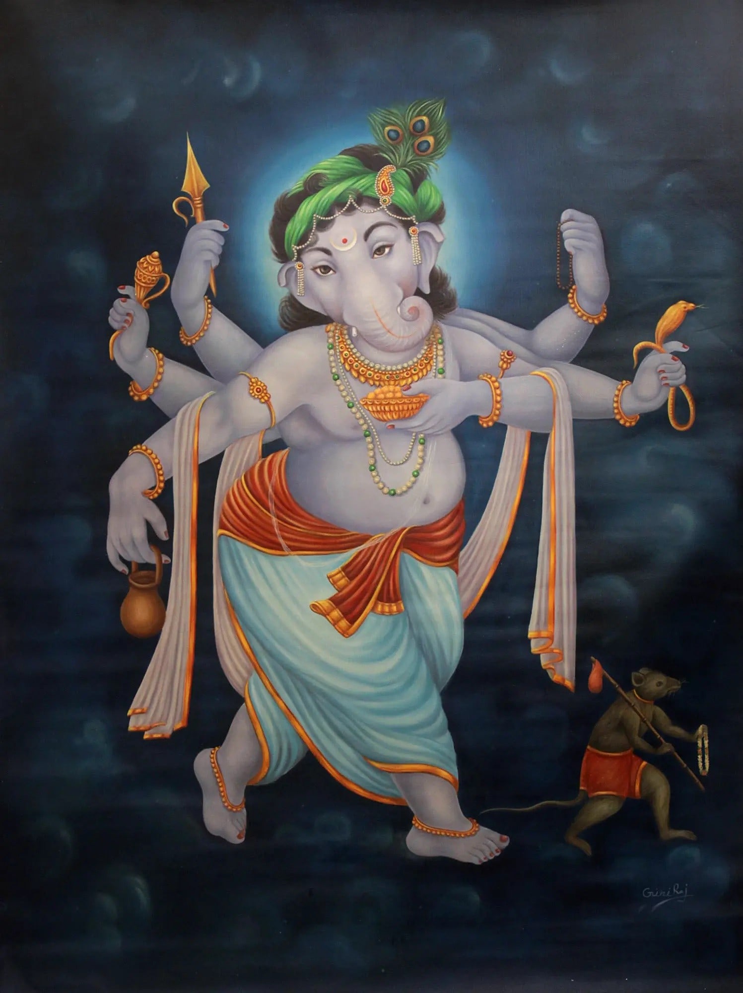 Innocent as a Child | Ganesha Oil Painting: Title: Innocent as a Child | Ganesha Oil Painting Description: Oil Paintings Reserve: $484.20 Shipping: Domestic: Shipping rates are determined by destination to anywhere within the contiguous U.S.