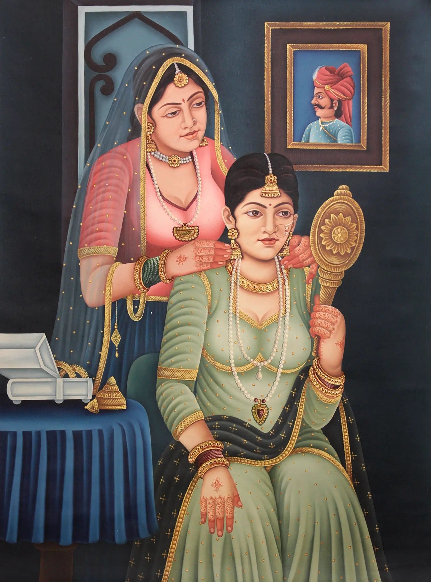Shringara of the Princess Oil Painting on Canvas: Title: Shringara of the Princess Oil Painting on Canvas Description: Oil Paintings Reserve: $467.10 Shipping: Domestic: Shipping rates are determined by destination to anywhere within the contiguous