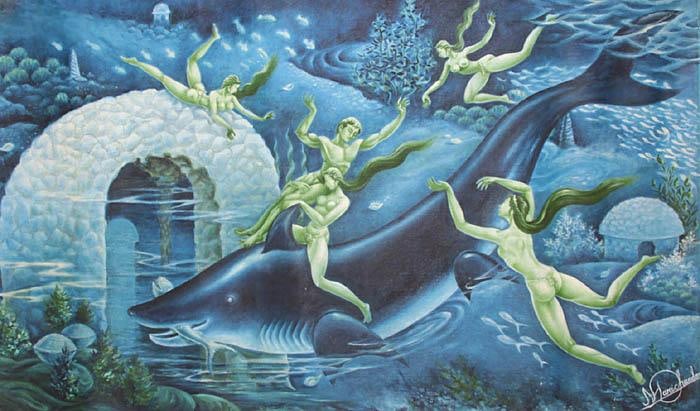 The Great Fish and the Deluge: Title: The Great Fish and the Deluge Description: Oil Paintings Reserve: $585.00 Shipping: Domestic: Shipping rates are determined by destination to anywhere within the contiguous U.S. International: