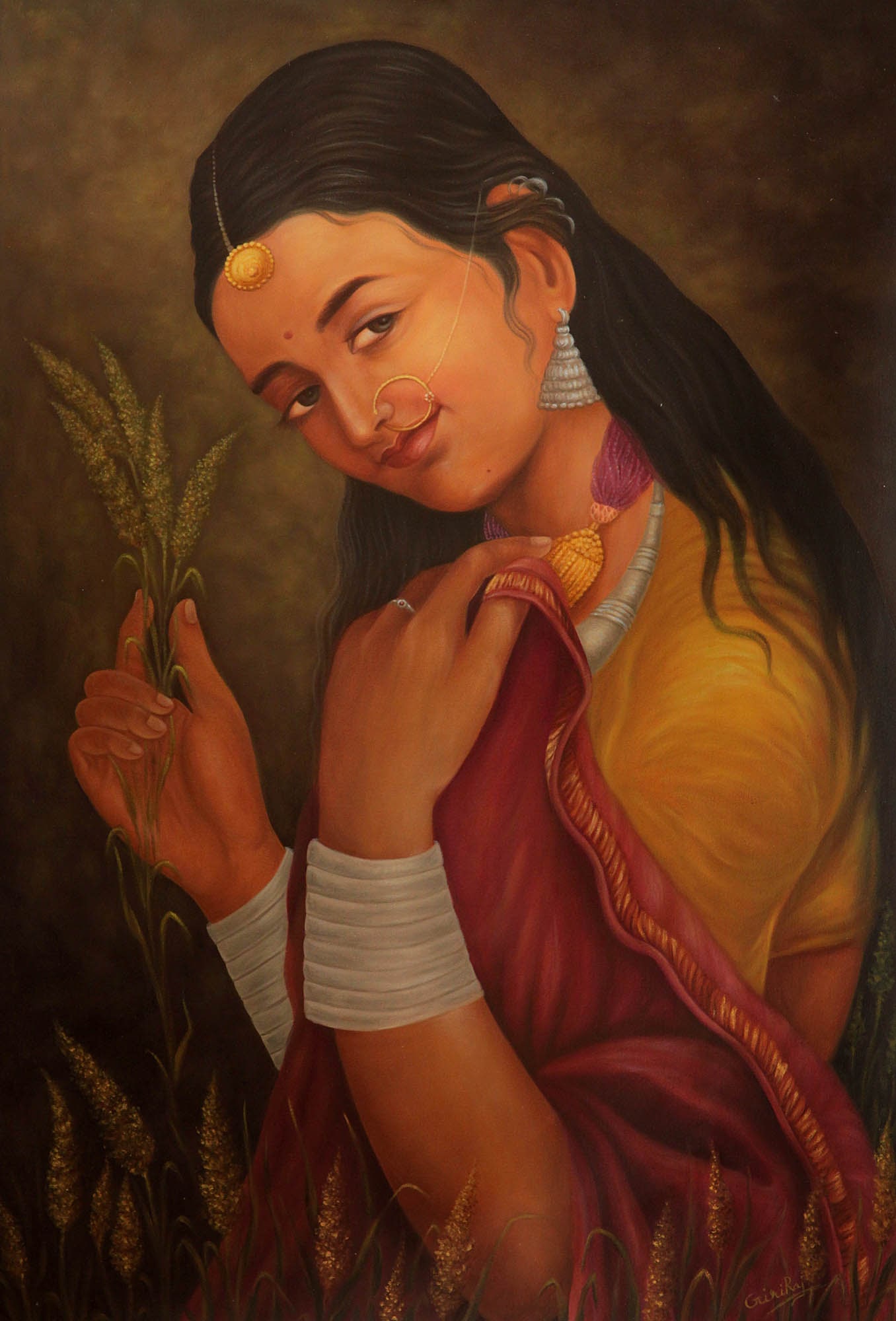 Lady with a Bunch of Sapling Plants: Title: Lady with a Bunch of Sapling Plants Description: Oil Paintings Reserve: $349.20 Shipping: Domestic: Shipping rates are determined by destination to anywhere within the contiguous U.S. Internati