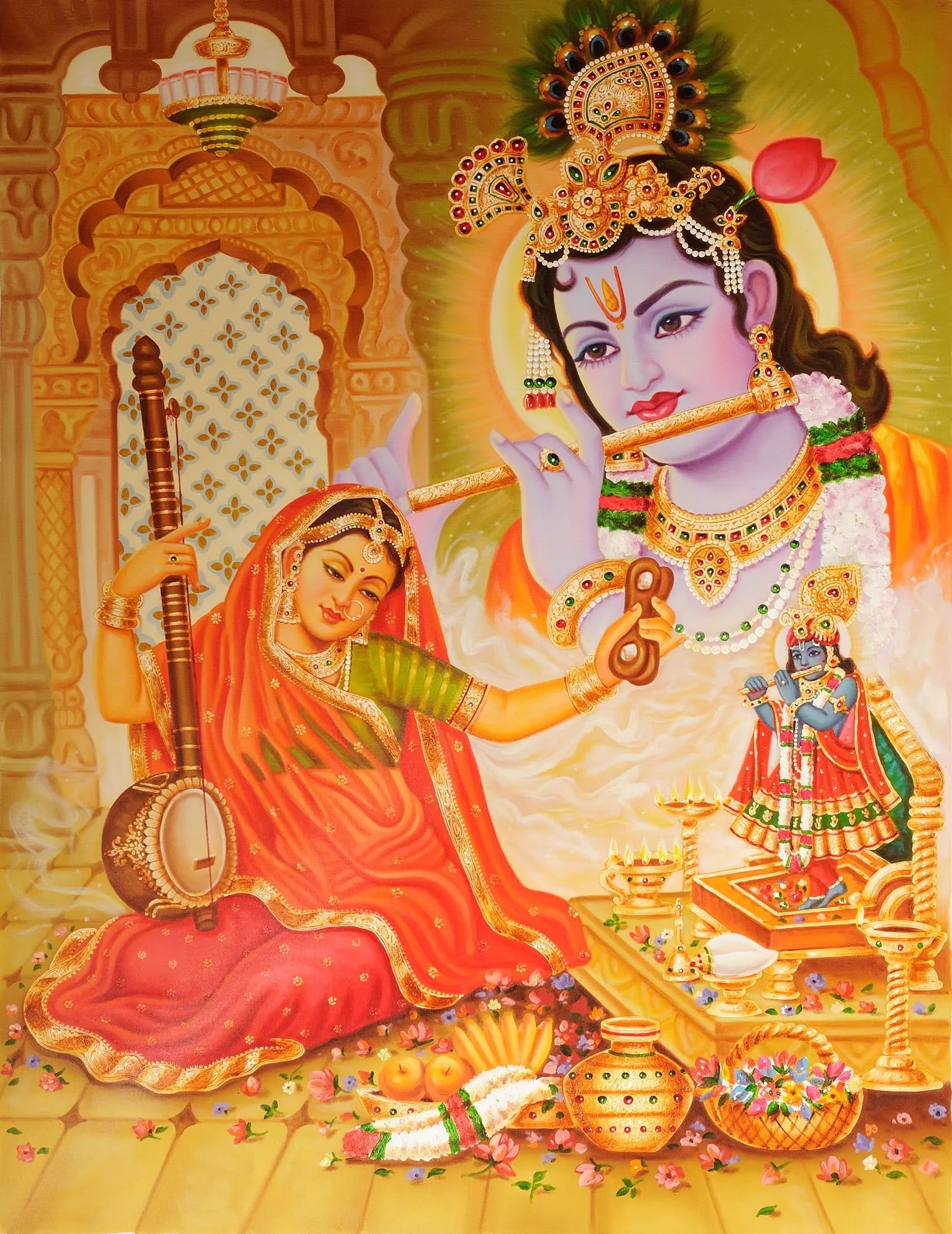 Mirabai and Krishna | Oil Painting on Canvas: Title: Mirabai and Krishna | Oil Painting on Canvas Description: Oil Paintings Reserve: $467.10 Shipping: Domestic: Shipping rates are determined by destination to anywhere within the contiguous U.S.