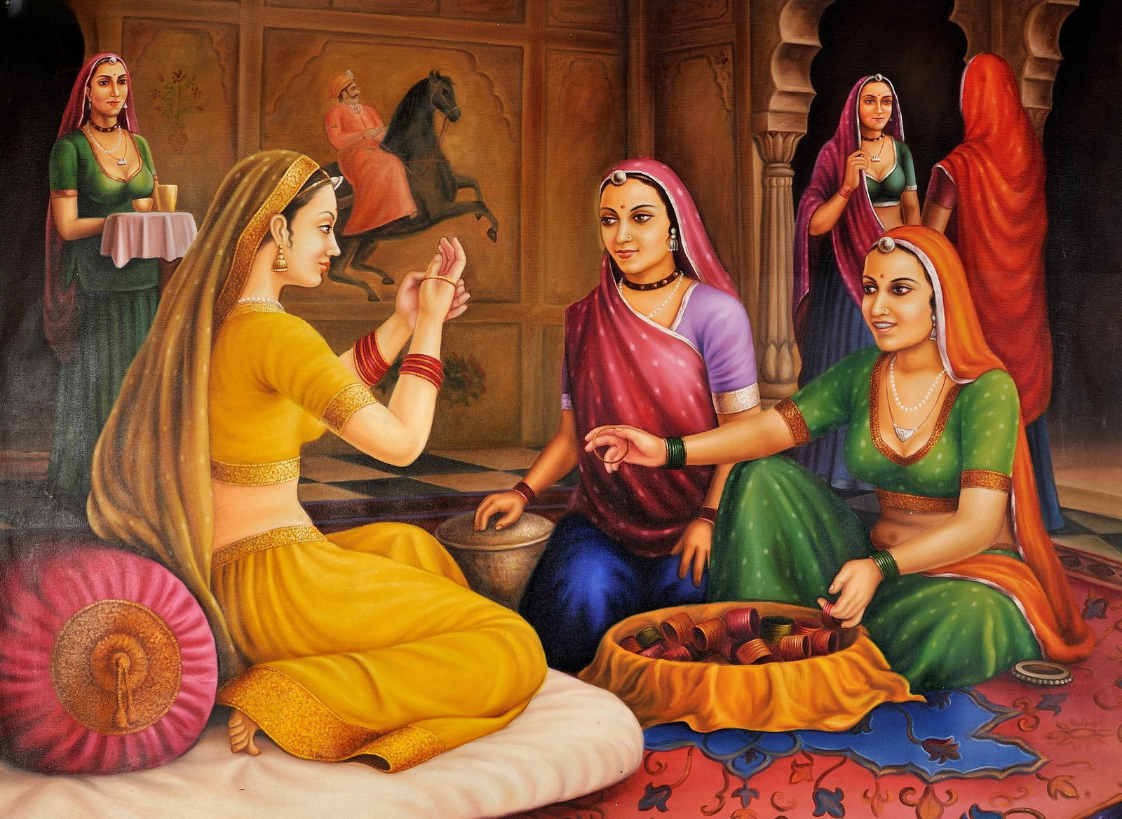 Trying on New Bangles....: Title: Trying on New Bangles.... Description: Oil Paintings Reserve: $702.90 Shipping: Domestic: Shipping rates are determined by destination to anywhere within the contiguous U.S. International: Fore
