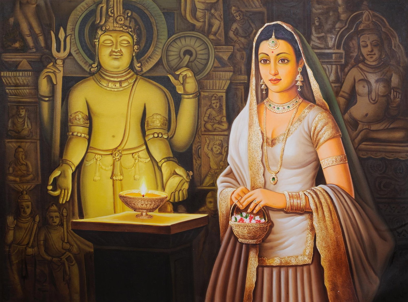 The Gorgeous Shivabhakta Lights The Lamp Of Worship: Title: The Gorgeous Shivabhakta Lights The Lamp Of Worship Description: Oil Paintings Reserve: $585.00 Shipping: Domestic: Shipping rates are determined by destination to anywhere within the