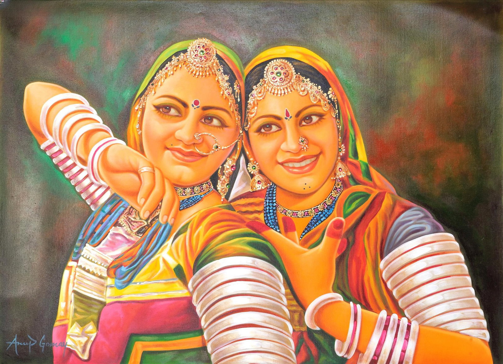 Two Young Bedia Women - A Tribe Earning Its Bread by Dancing: Title: Two Young Bedia Women - A Tribe Earning Its Bread by Dancing Description: Oil Paintings Reserve: $585.00 Shipping: Domestic: Shipping rates are determined by destination to anywhere within the 