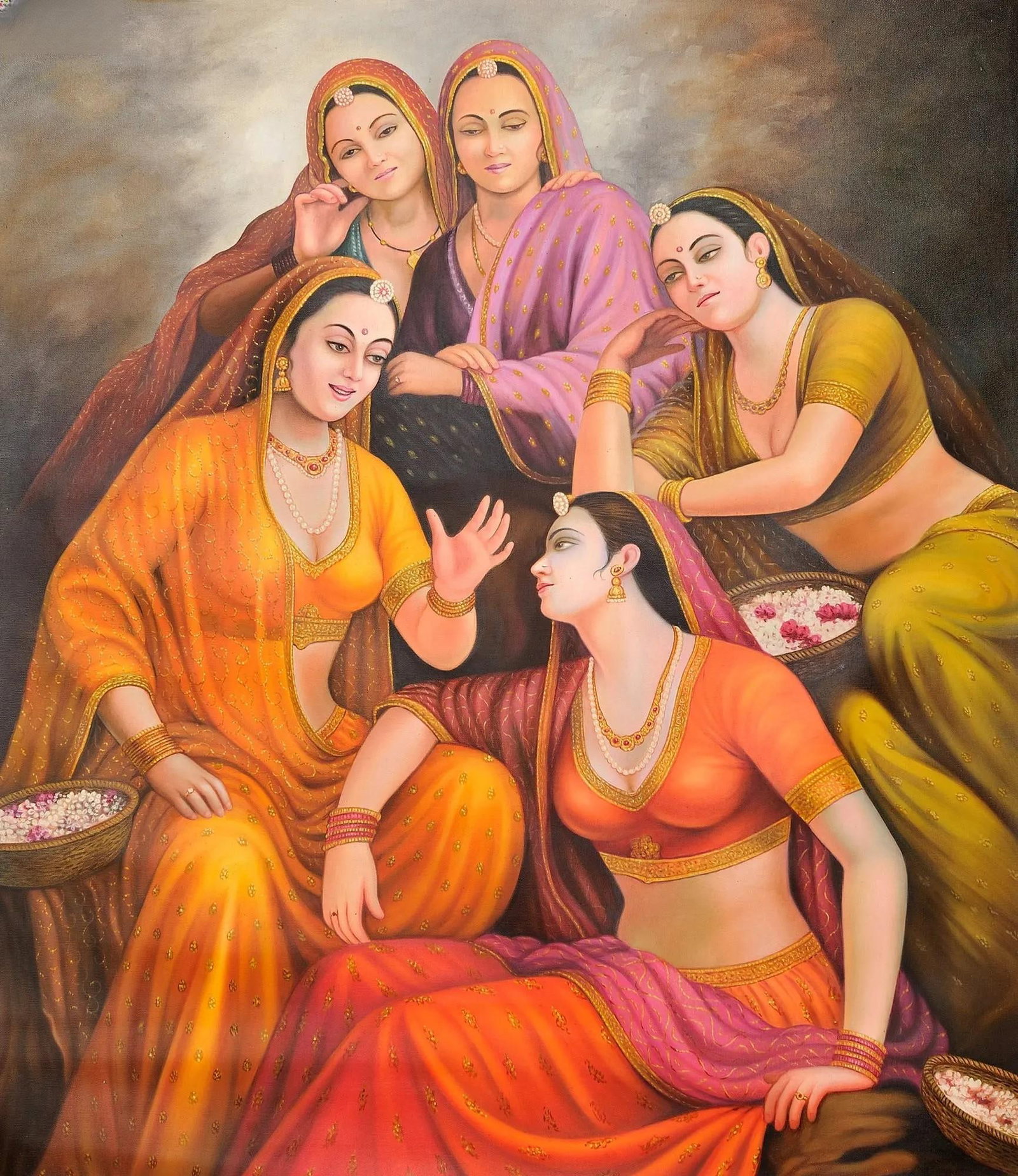 Suno Sakhi! (Listen, Dear Friend) Oil on Canvas: Title: Suno Sakhi! (Listen, Dear Friend) Oil on Canvas Description: Oil Paintings Reserve: $821.70 Shipping: Domestic: Shipping rates are determined by destination to anywhere within the contiguous U.