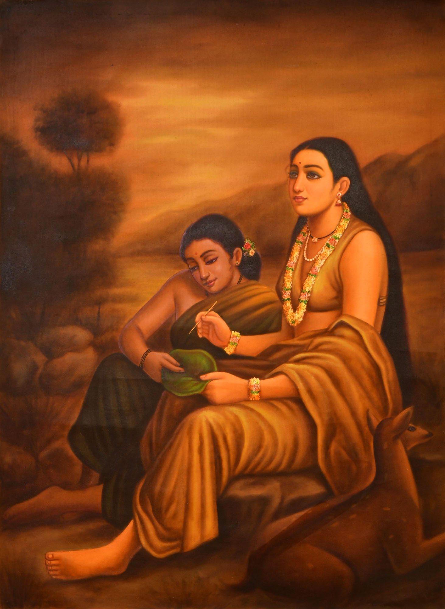 Shakuntala Patralekhanam Besotted Shakuntala Writes a Letter At The Riverbank: Title: "Shakuntala Patralekhanam" Besotted Shakuntala Writes a Letter At The Riverbank Description: Oil Paintings Reserve: $467.10 Shipping: Domestic: Shipping rates are determined by destination to