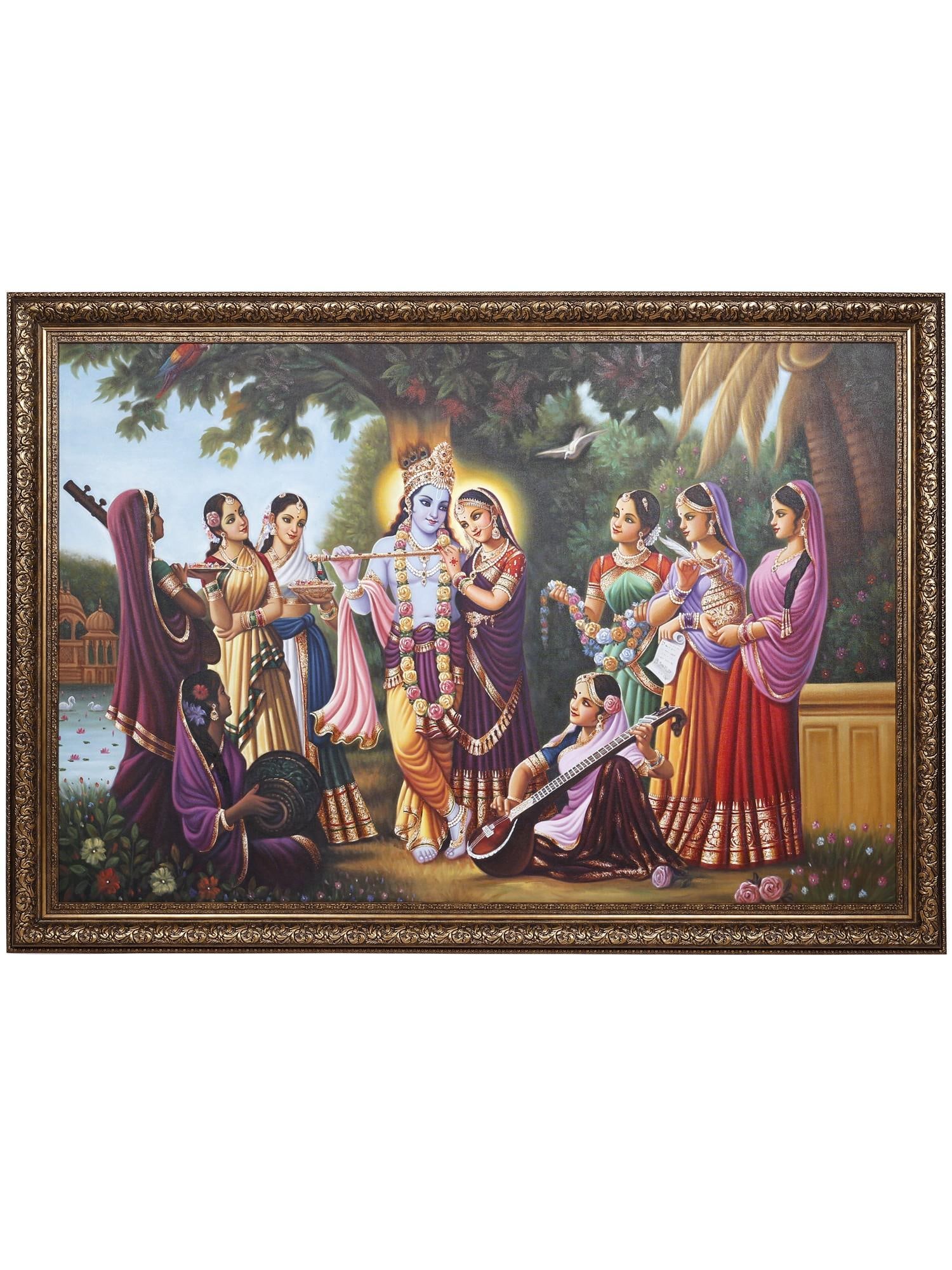 Radha Krishna with Gopikas | Unframe Painting: Title: Radha Krishna with Gopikas | Unframe Painting Description: Oil Paintings Reserve: $1,969.20 Shipping: Domestic: Shipping rates are determined by destination to anywhere within the contiguous U.