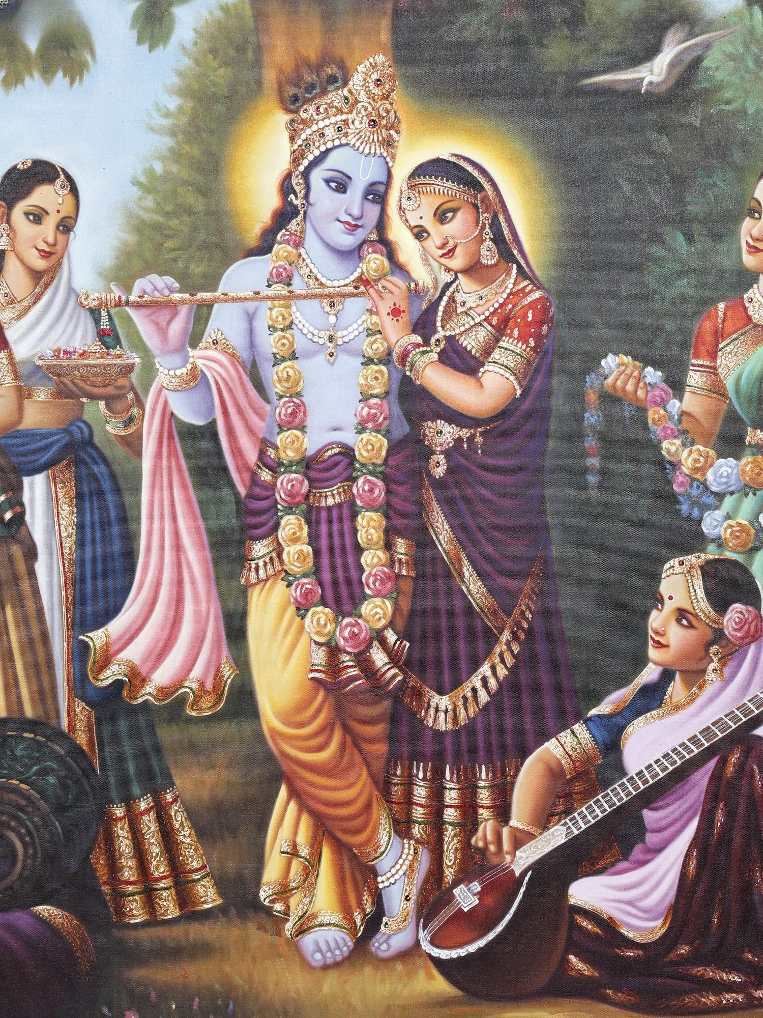 Radha Krishna with Gopikas | Unframe Painting - 2