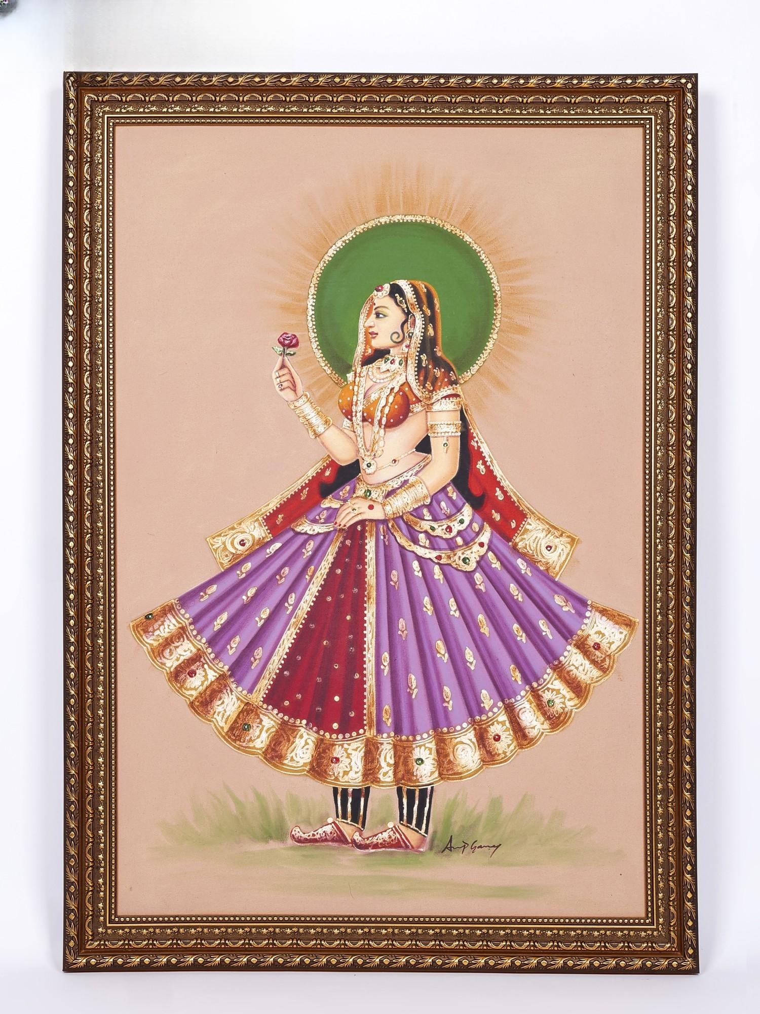 Royal Pair of Raja Rani | Unframed Oil Paintings on Canvas - 2
