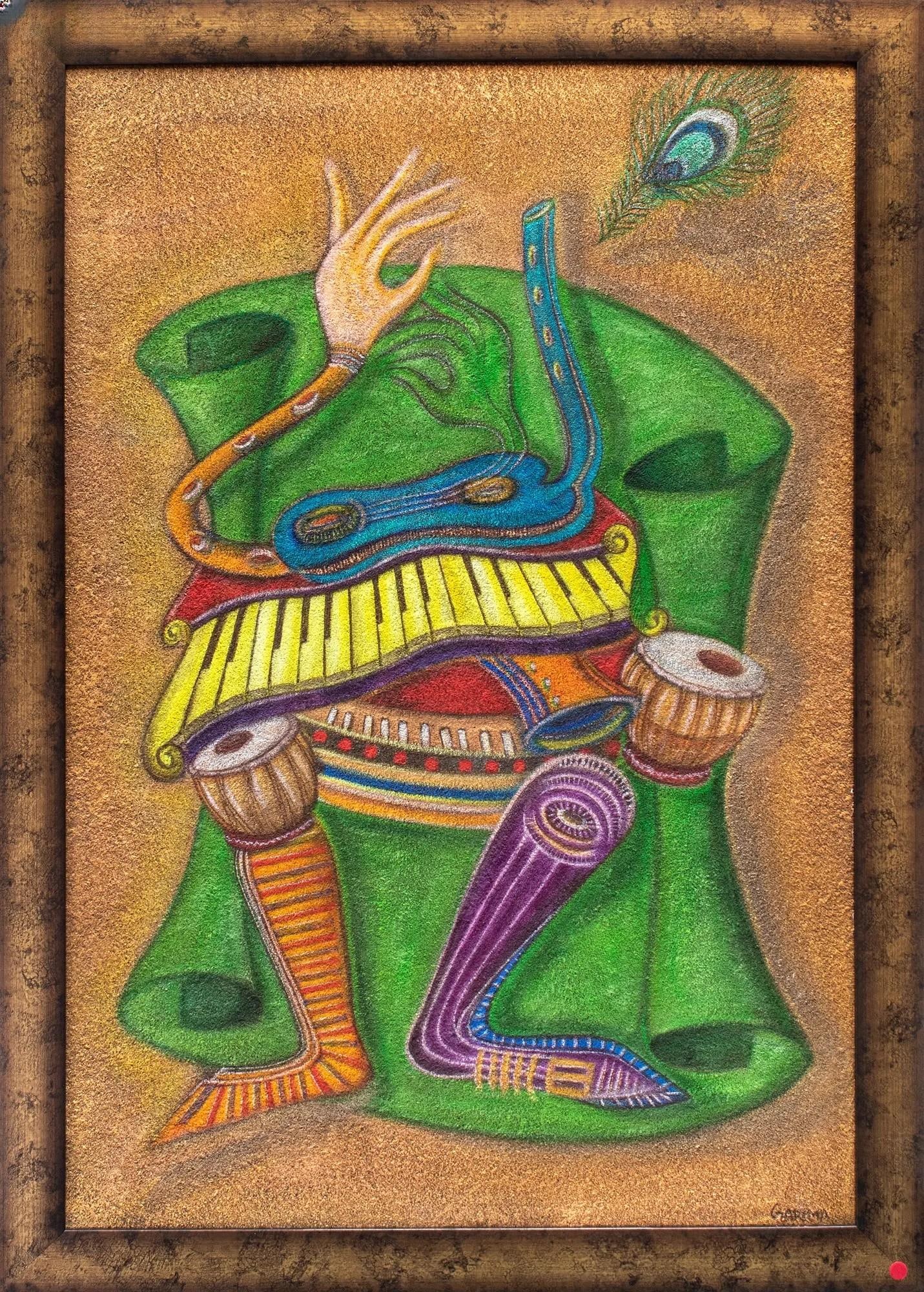 The Elements Of Lord Krishna | Framed Painting: Title: The Elements Of Lord Krishna | Framed Painting Description: Music Painting Reserve: $702.90 Shipping: Domestic: Shipping rates are determined by destination to anywhere within the contiguous
