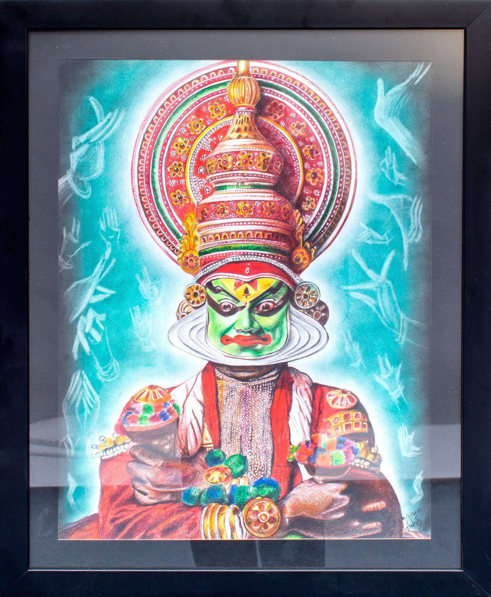 The Indian Kathakali Dancer (Framed) | Pastels on Canvas: Title: The Indian Kathakali Dancer (Framed) | Pastels on Canvas Description: Oil Paintings Reserve: $289.80 Shipping: Domestic: Shipping rates are determined by destination to anywhere within the cont