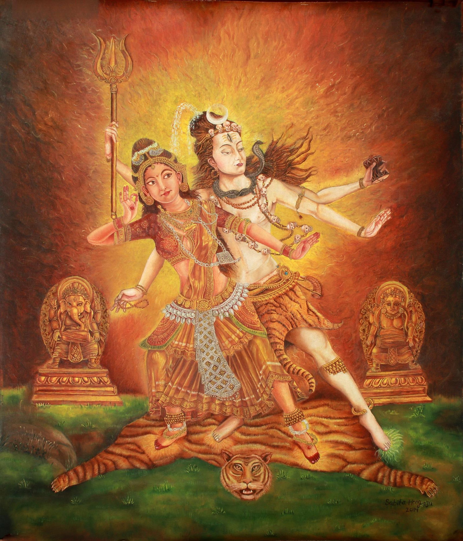 In The Midst of Laya and Tandava (Made in Nepal): Title: In The Midst of Laya and Tandava (Made in Nepal) Description: Oil Paintings Reserve: $1,057.50 Shipping: Domestic: Shipping rates are determined by destination to anywhere within the contiguous