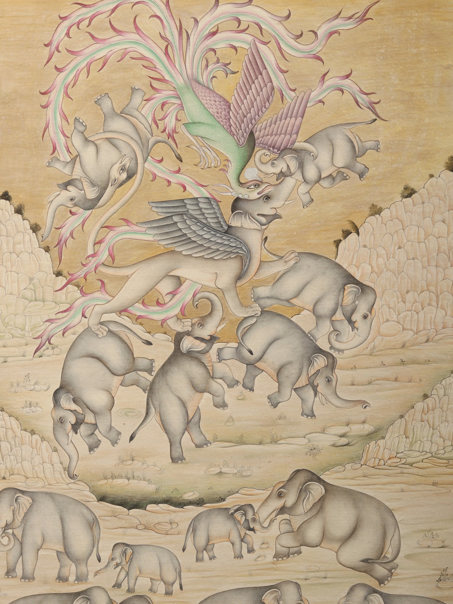 Mythical Beast with A Herd of Elephants - 2