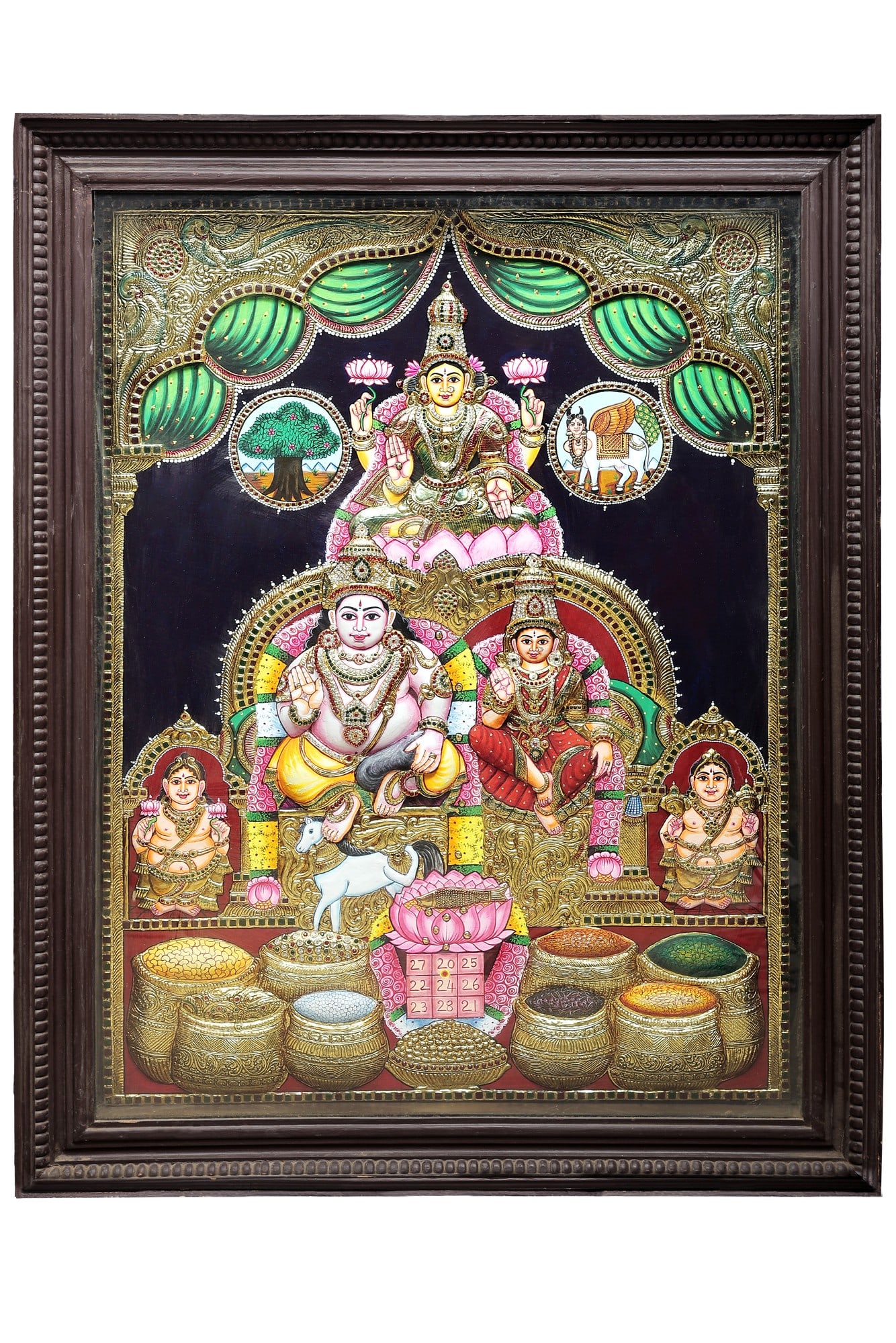 Kubera and Lakshmi Tanjore Painting | Traditional Colors With 24K Gold | Teakwood Frame | Gold &: Title: Kubera and Lakshmi Tanjore Painting | Traditional Colors With 24K Gold | Teakwood Frame | Gold & Wood | Handmade | Made In India Description: Tanjore (Thanjavur) Painting Reserve: $3,791.70