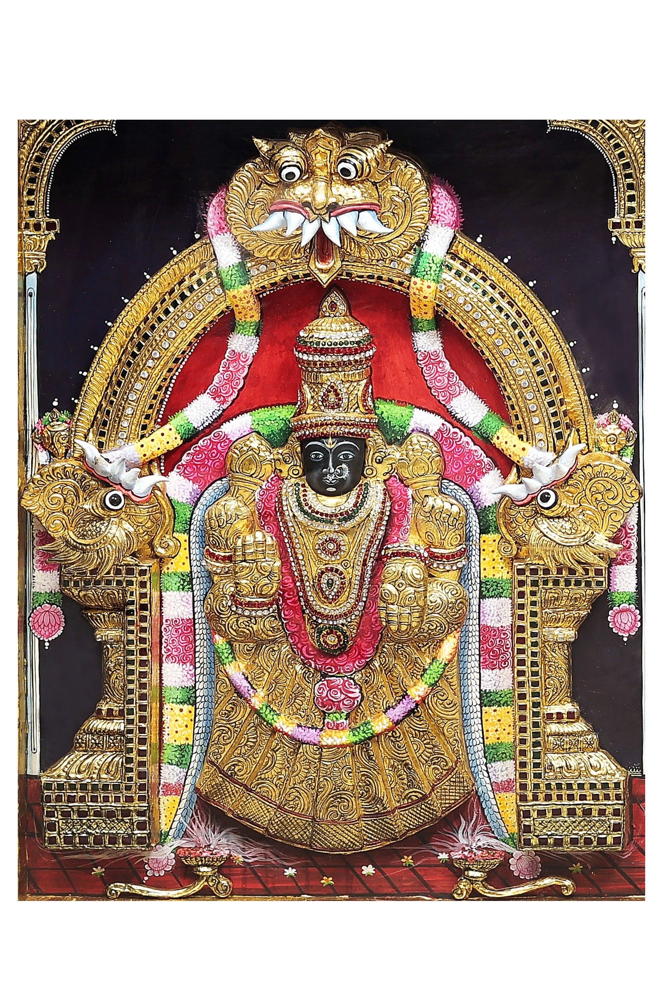 Lord Venkateswara as Balaji At Tirupati With Goddess Lakshmi Tanjore Painting | Traditional Colors - 2