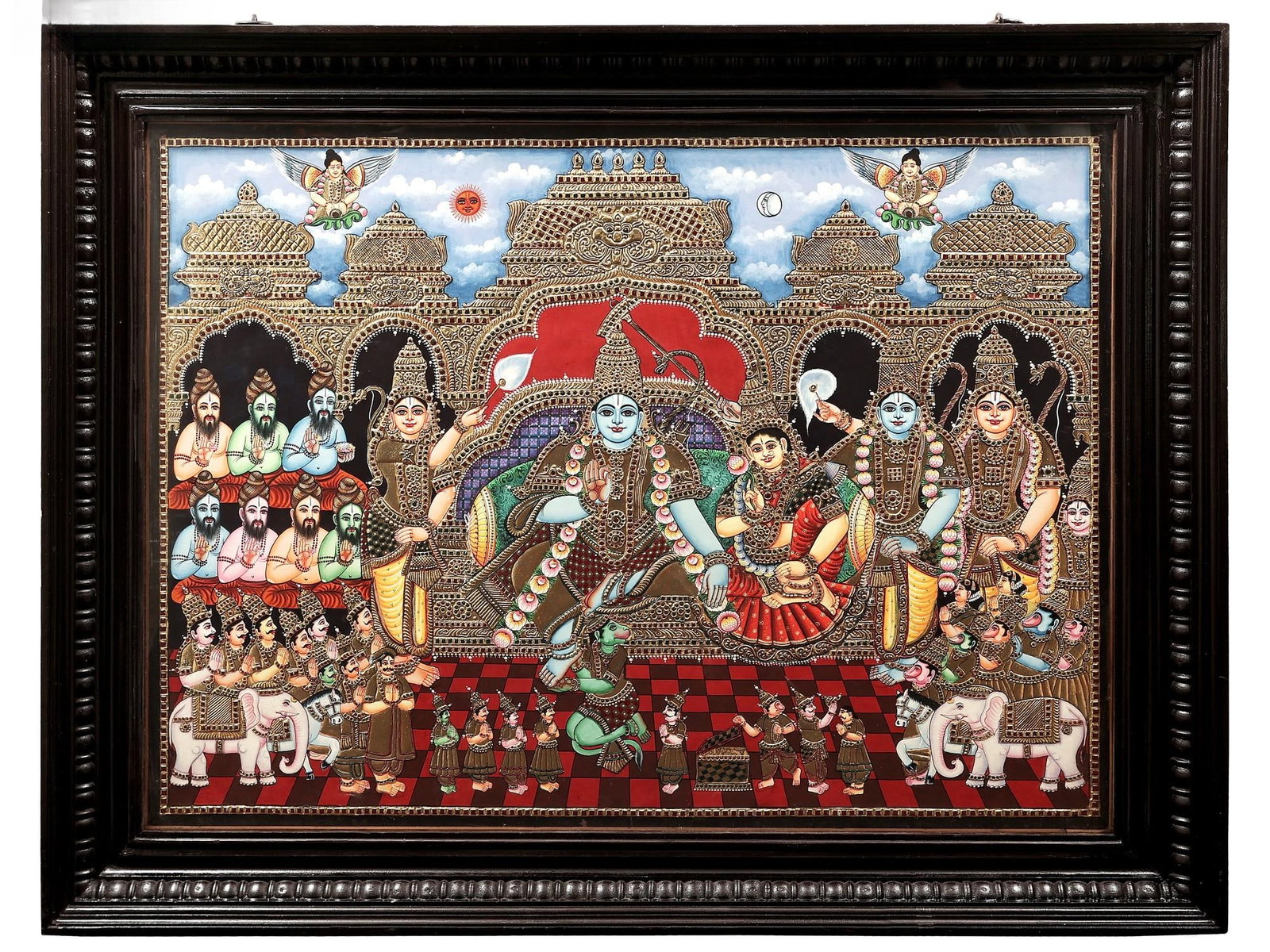 Rama Darbar Tanjore Painting | Traditional Colors With 24K Gold | Teakwood Frame | Handmade: Title: Rama Darbar Tanjore Painting | Traditional Colors With 24K Gold | Teakwood Frame | Handmade Description: Tanjore (Thanjavur) Painting Reserve: $5,427.90 Shipping: Domestic: Shipping rates are d