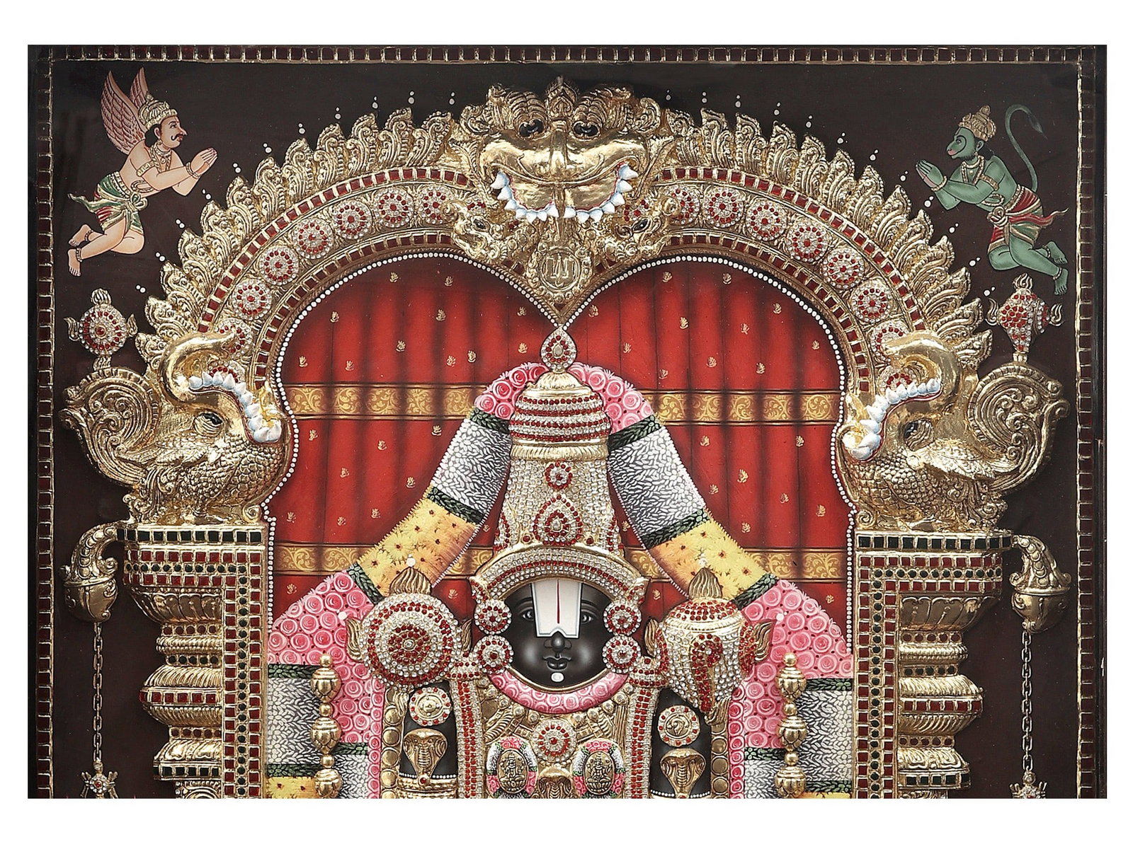 Lord Venkateshvara as Balaji Tanjore Painting | Traditional Colors With 24K Gold | Teakwood Frame | - 2