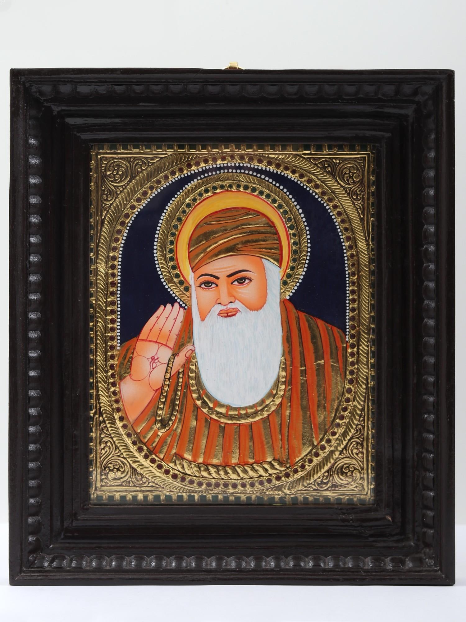 Guru Nanak Sahib Tanjore Painting | Traditional Colors With 24K Gold | Teakwood Frame | Gold & Wood: Title: Guru Nanak Sahib Tanjore Painting | Traditional Colors With 24K Gold | Teakwood Frame | Gold & Wood | Handmade | Made In India Description: Tanjore (Thanjavur) Painting Reserve: $467.10