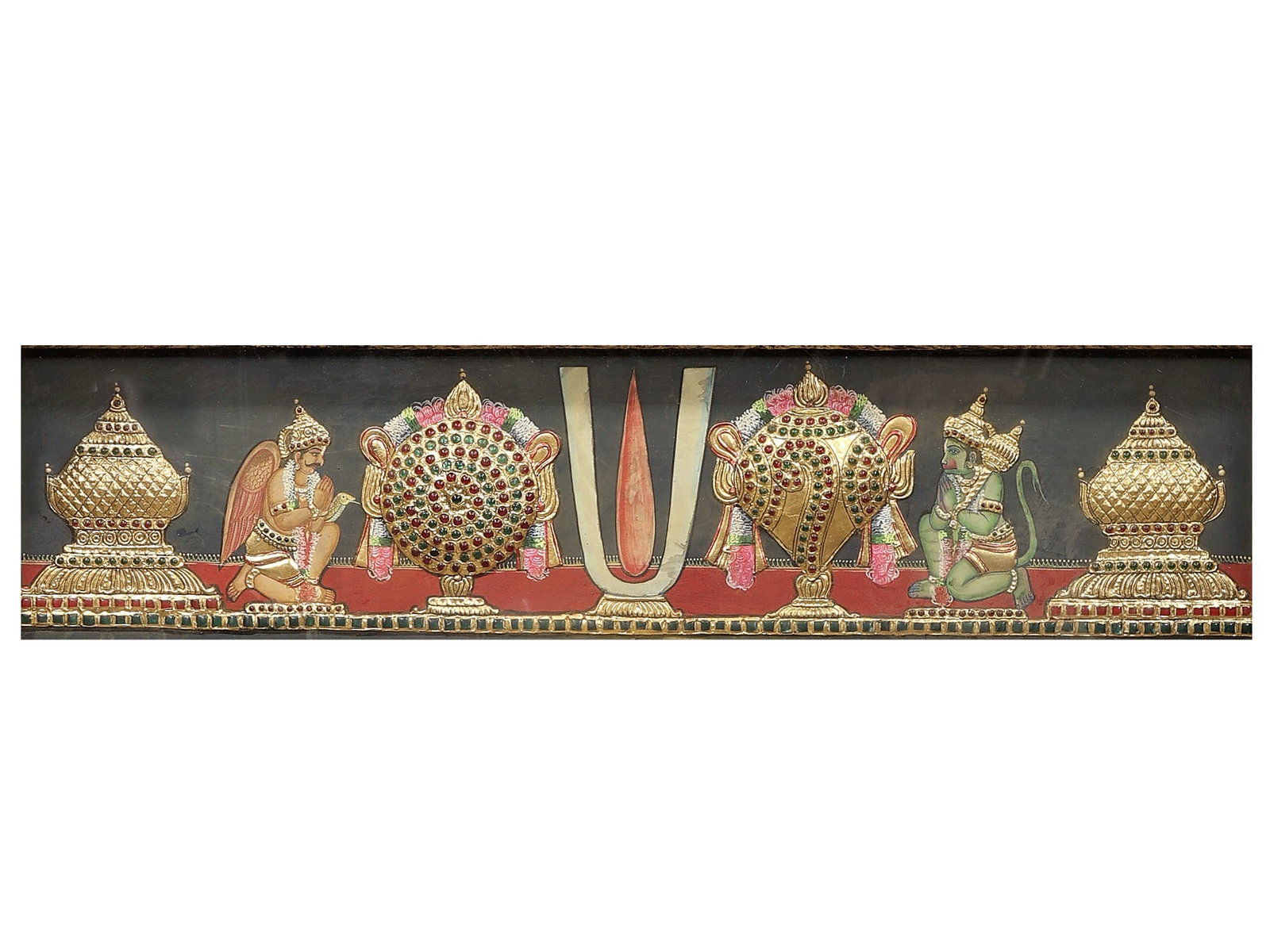 Lord Venkateshvara with Sridevi Bhudevi Tanjore Painting | Traditional Colors With 24K Gold | - 2
