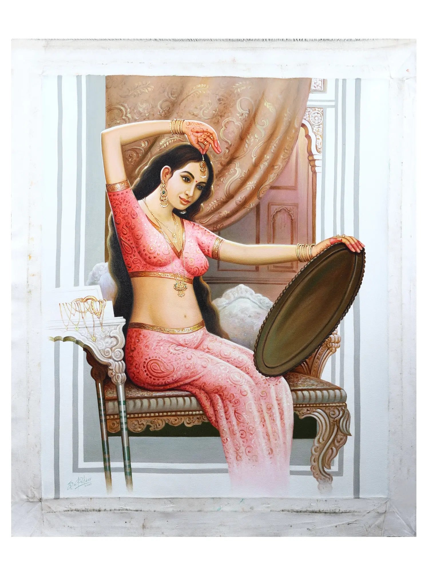 Shringaar Lady (Handmade Painting): Title: Shringaar Lady (Handmade Painting) Description: Oil Paintings Reserve: $467.10 Shipping: Domestic: Shipping rates are determined by destination to anywhere within the contiguous U.S. Internatio