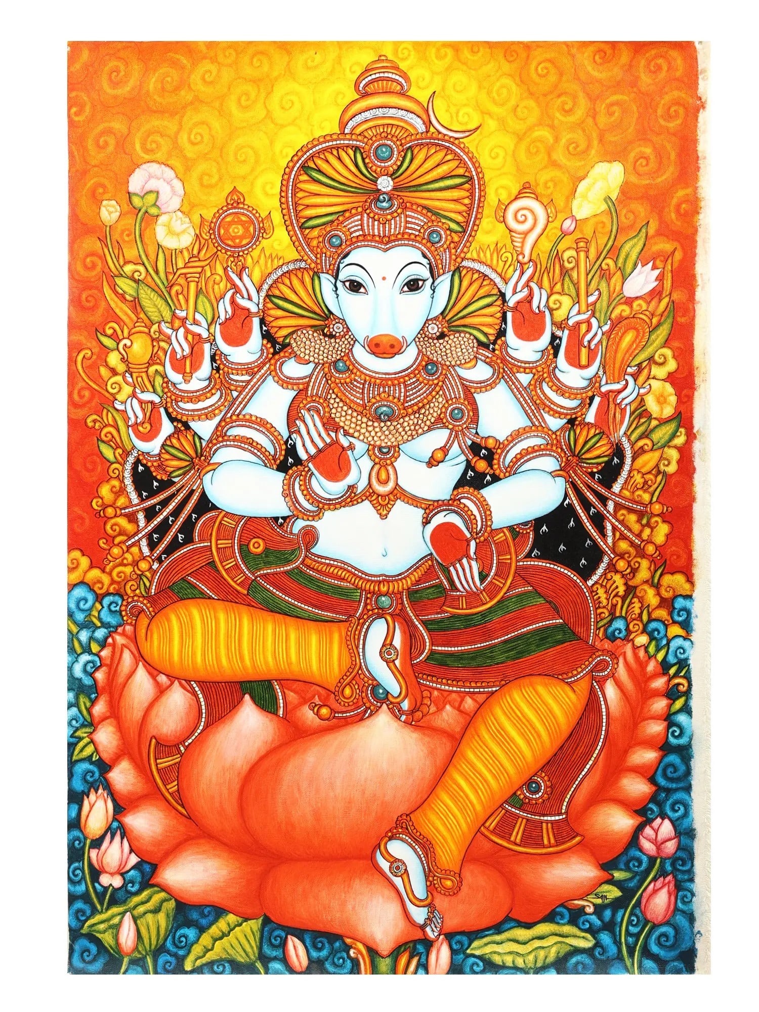 Shweta Varahi (Satvik Roopa of Matrika Varahi) | Kerala Mural: Title: Shweta Varahi (Satvik Roopa of Matrika Varahi) | Kerala Mural Description: Folk Paintings Reserve: $585.00 Shipping: Domestic: Shipping rates are determined by destination to anywhere within th