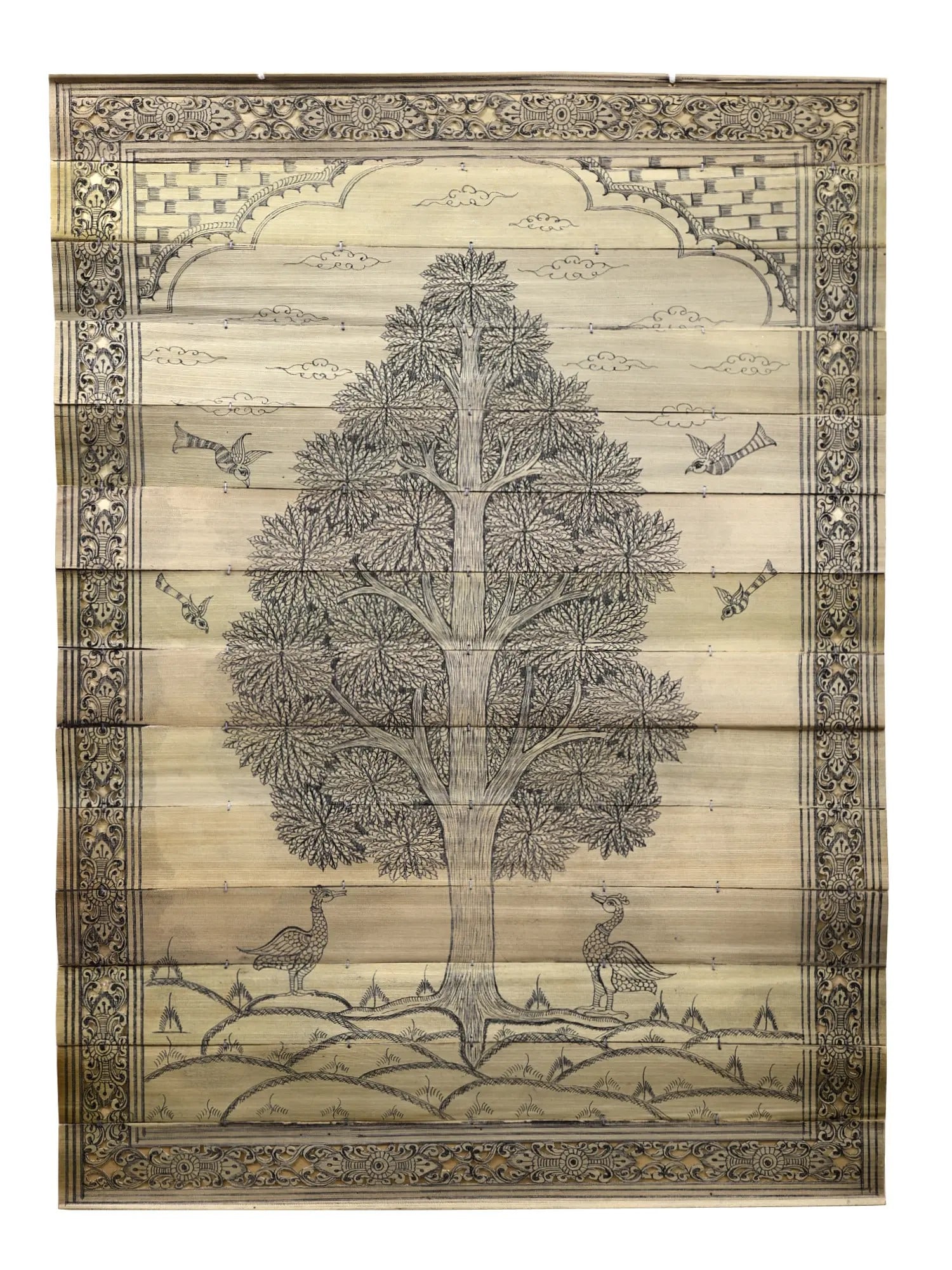 Tree Painting with Peacock and Parrot: Title: Tree Painting with Peacock and Parrot Description: Folk Paintings Reserve: $139.50 Shipping: Domestic: Shipping rates are determined by destination to anywhere within the contiguous U.S.